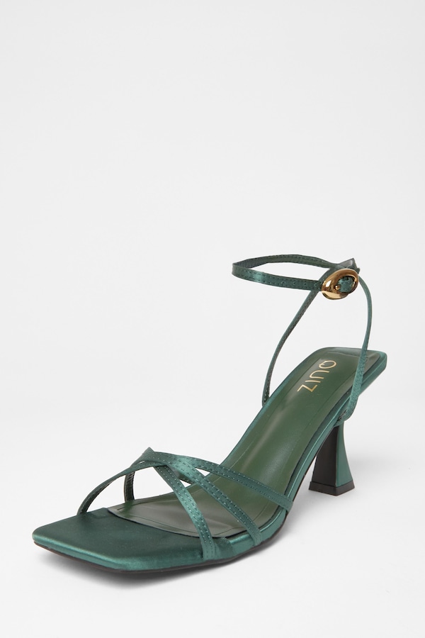 Quiz Green Satin Strappy Flared Heels