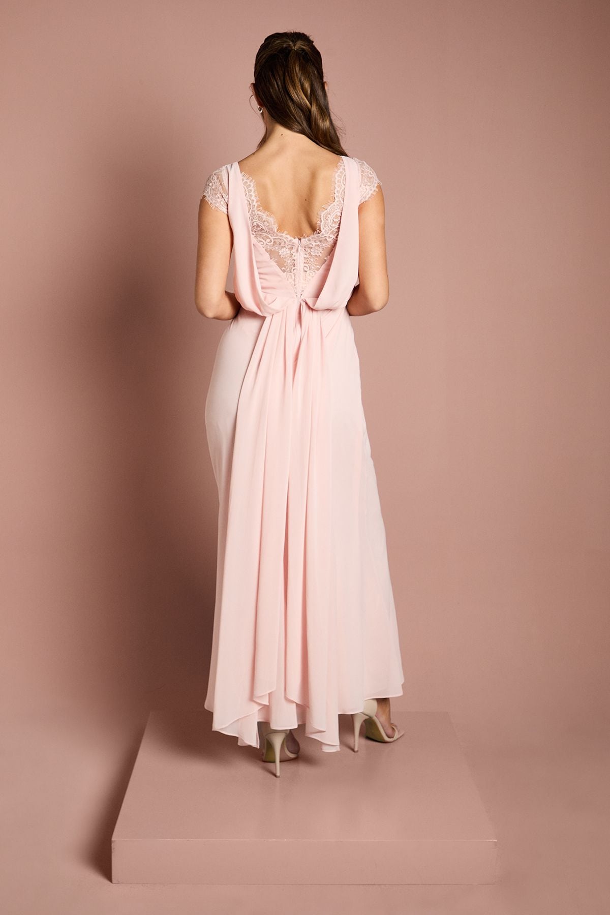 Coast Georgette and Lace Detail Wrap Effect Maxi Bridesmaid Dress Blush image 3