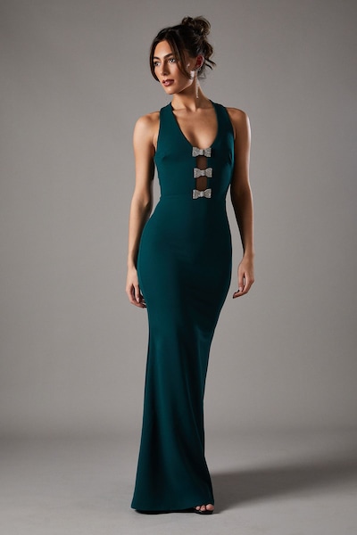 Coast Halter Maxi Dress With Diamante Bow Trim Emerald