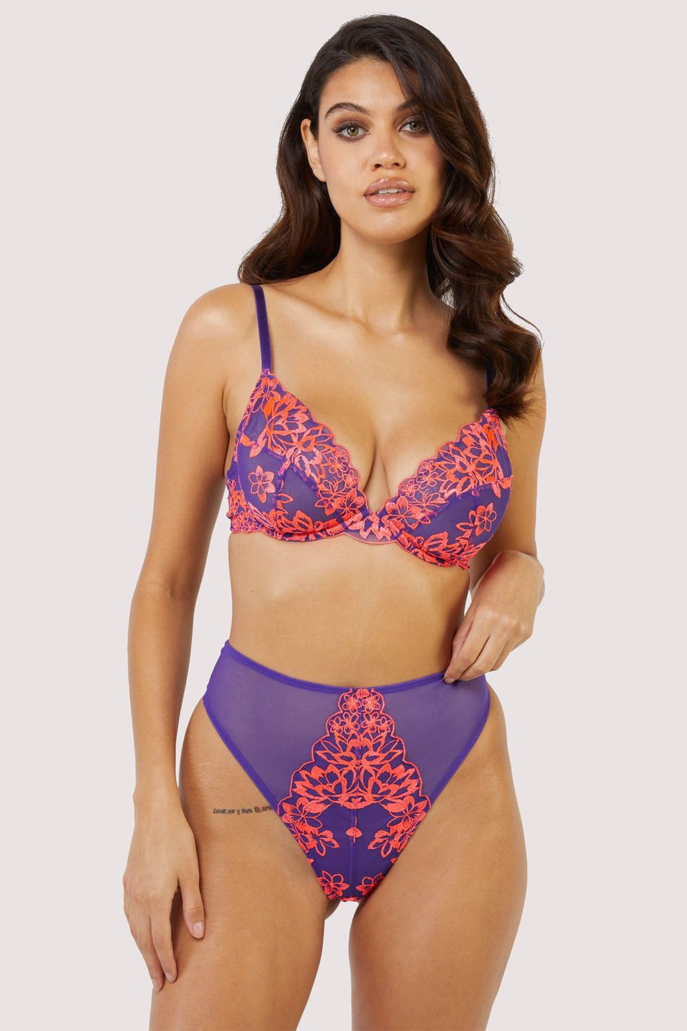Playful Promises Ada Blossom Purple & Neon 'Plunge Bra' image 3