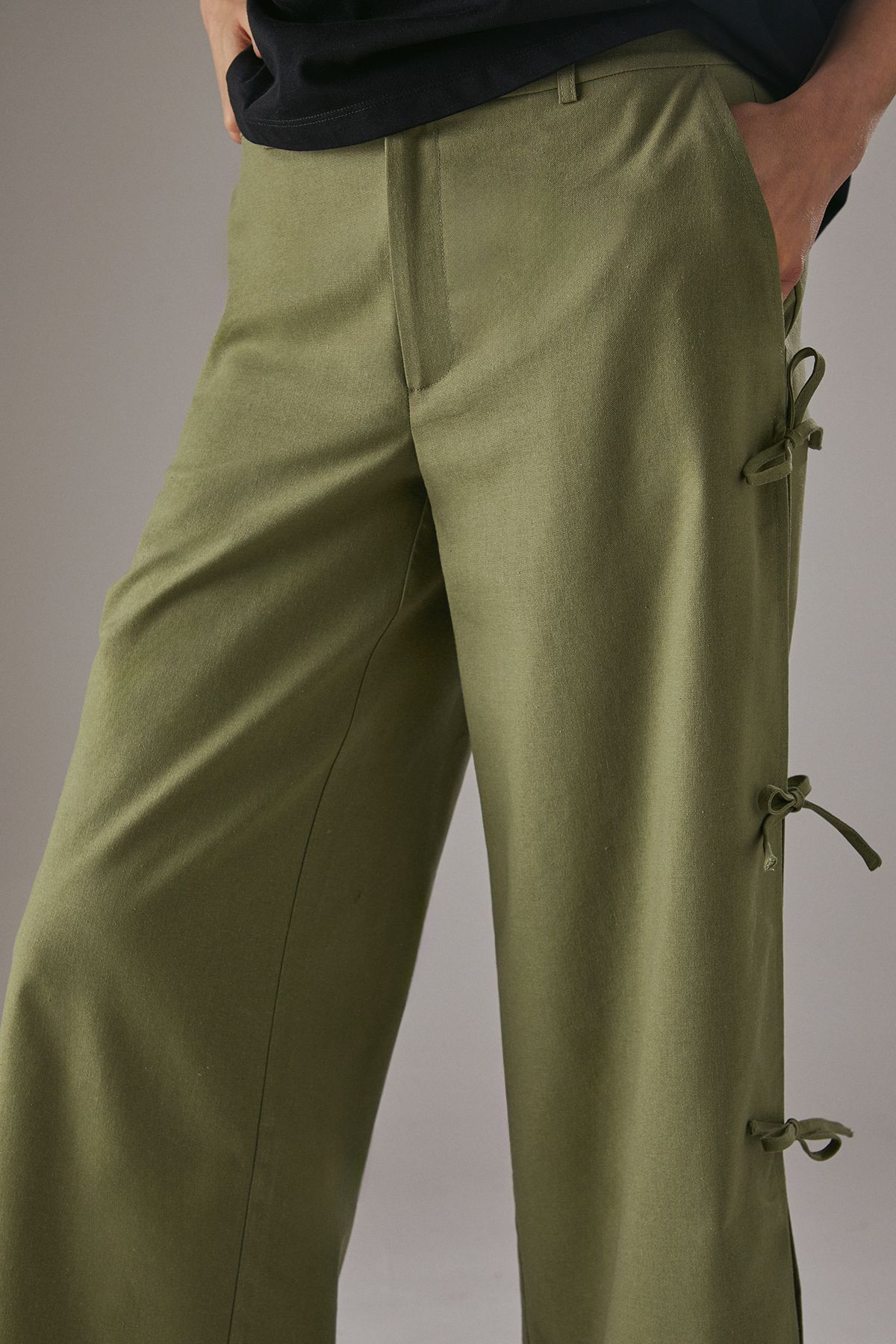 Warehouse Tie Side Wide Leg Trousers Khaki image 4