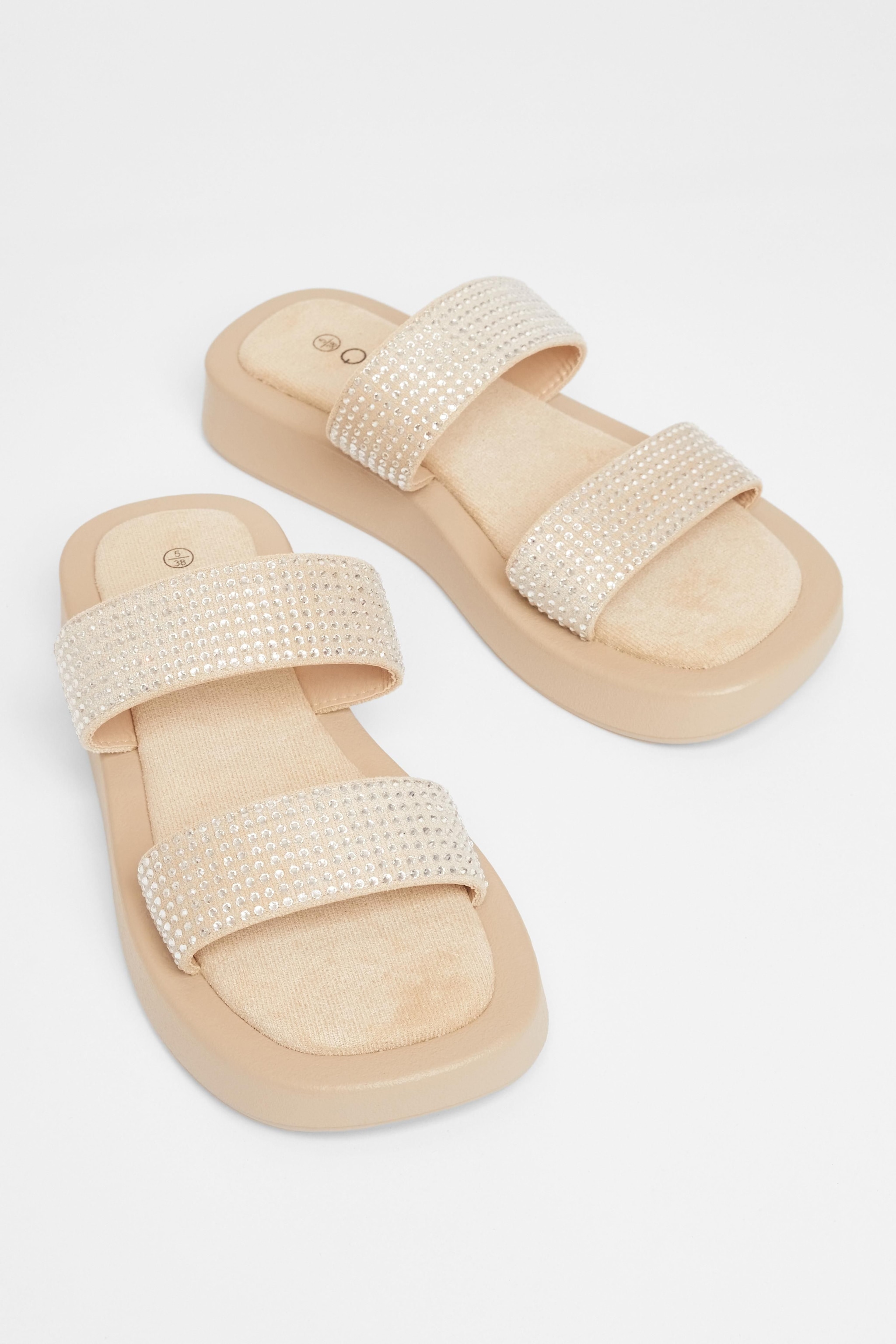 Quiz Nude Diamante Flatform Sandals image 2