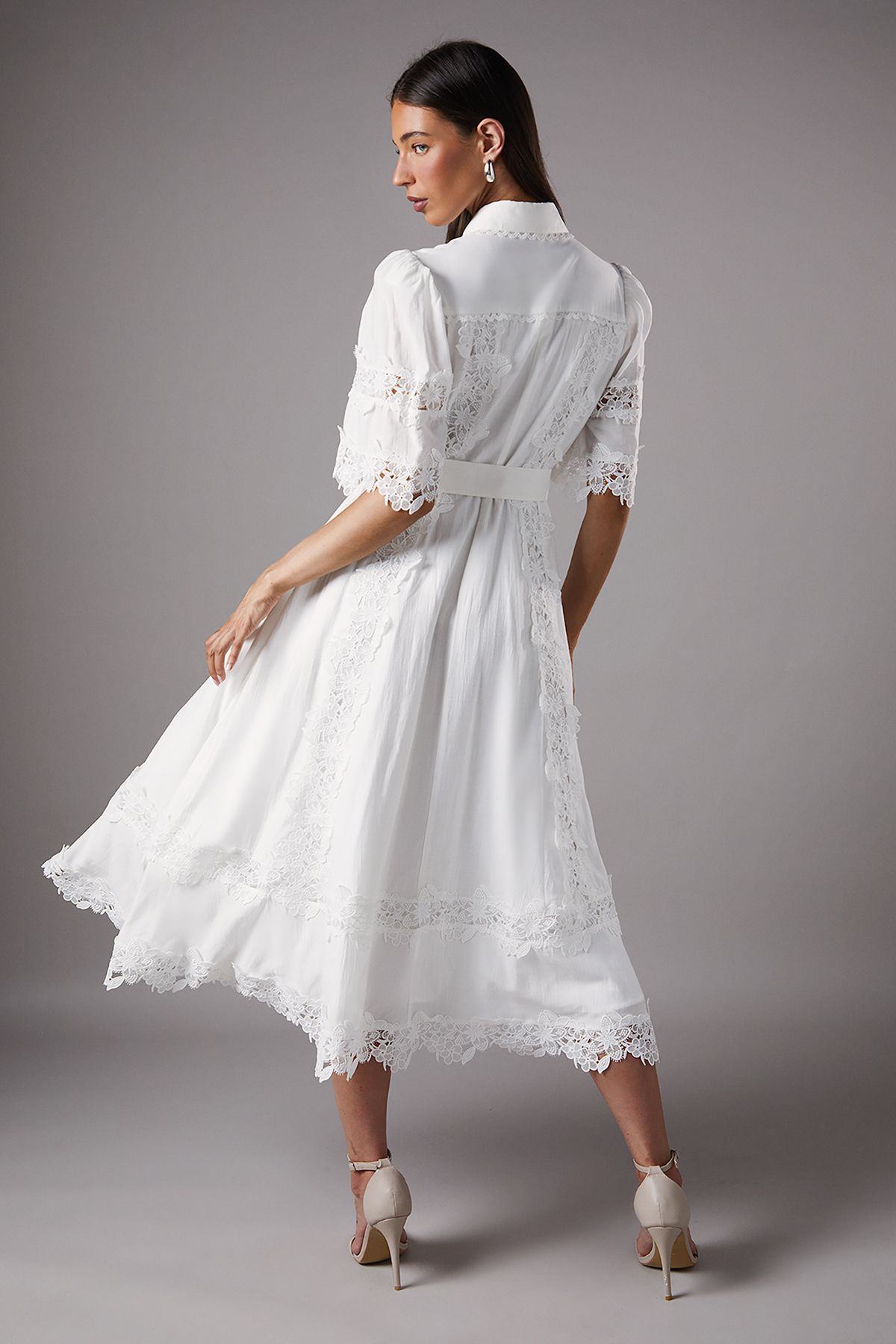 Coast Lace Panelled Belted Shirt Dress Ivory image 3