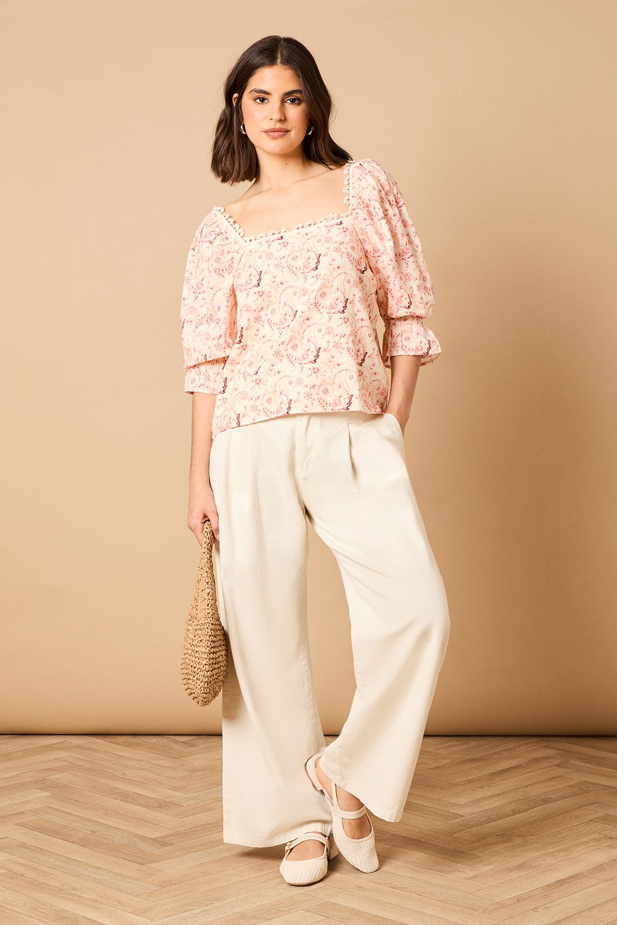 Oasis Printed Square Neck Puff Sleeve Top Multi image 1