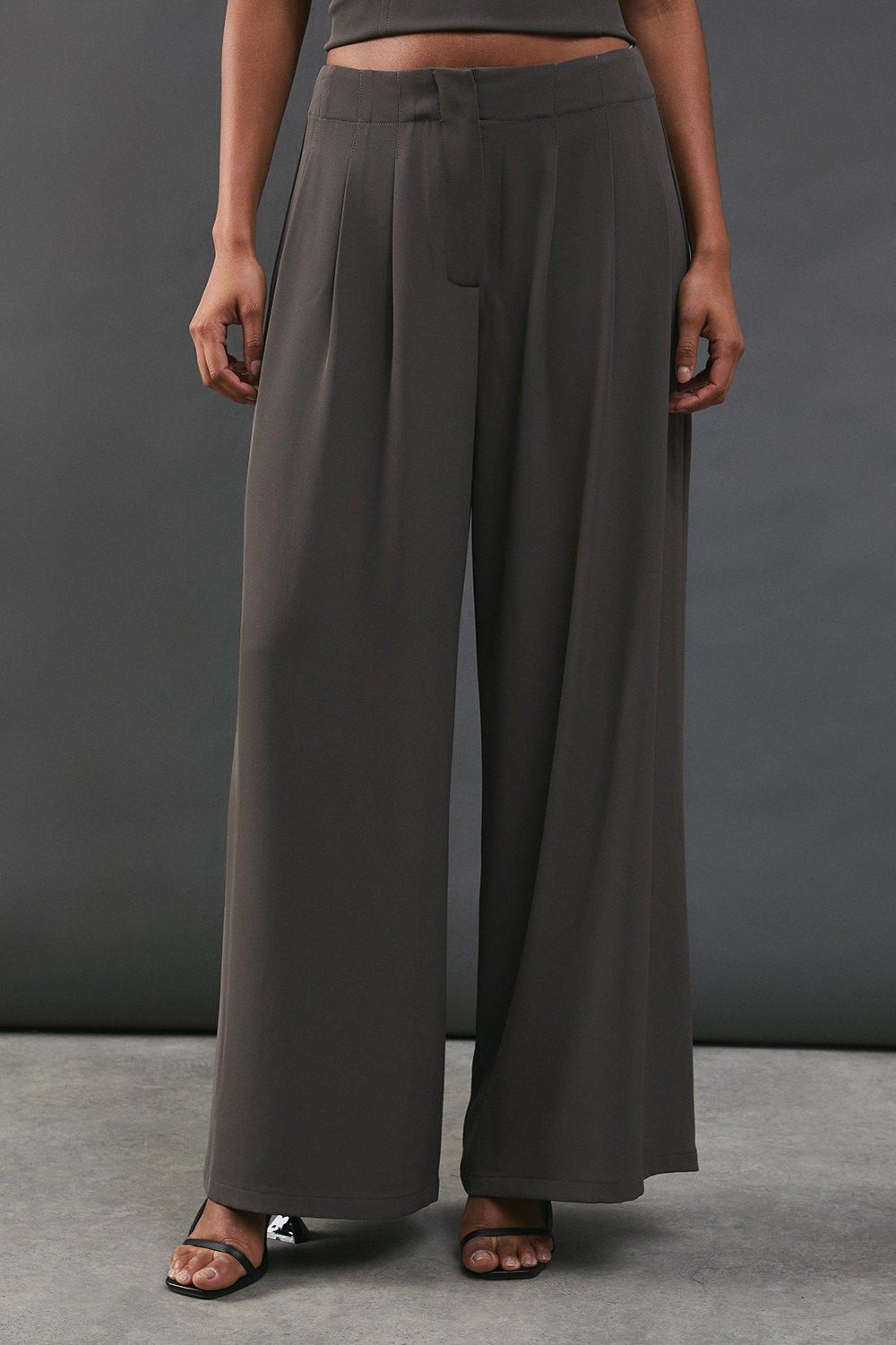 Warehouse Drape Pleat Detail Wide Leg Trouser Mushroom image 2