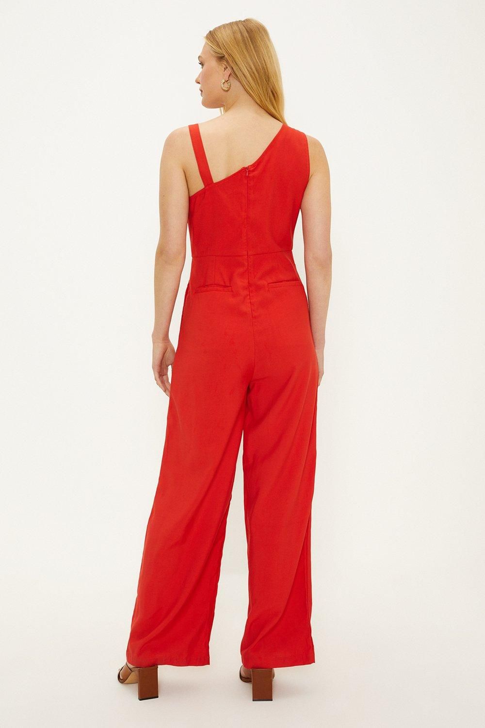 Oasis Bead Detail Asymmetric Jumpsuit Red image 3