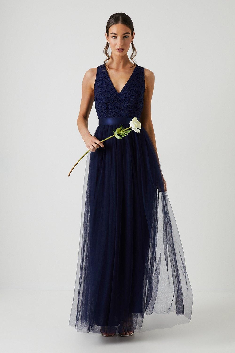 Coast Crochet Lace Two In One Bridesmaid Maxi Dress Navy image 1