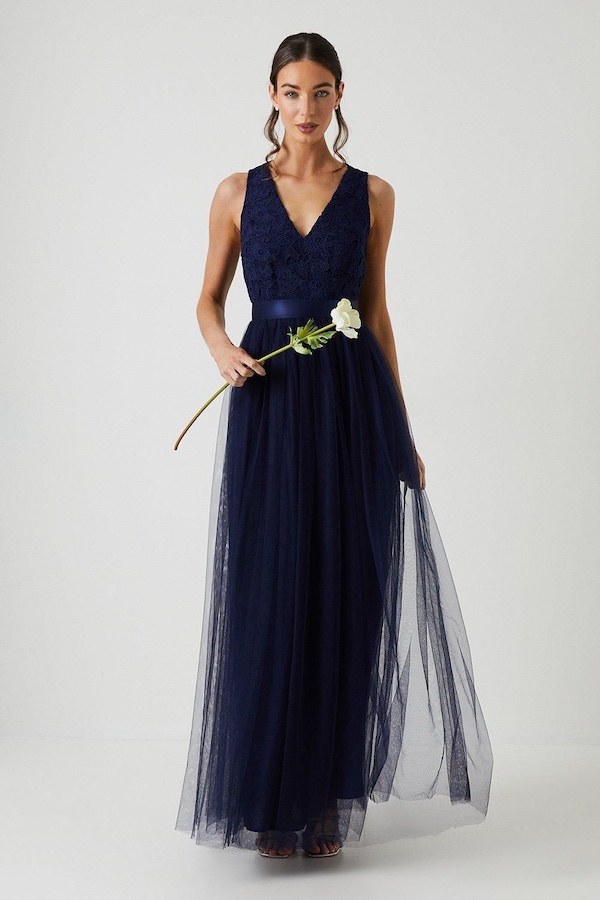 Coast Crochet Lace Two In One Bridesmaid Maxi Dress Navy