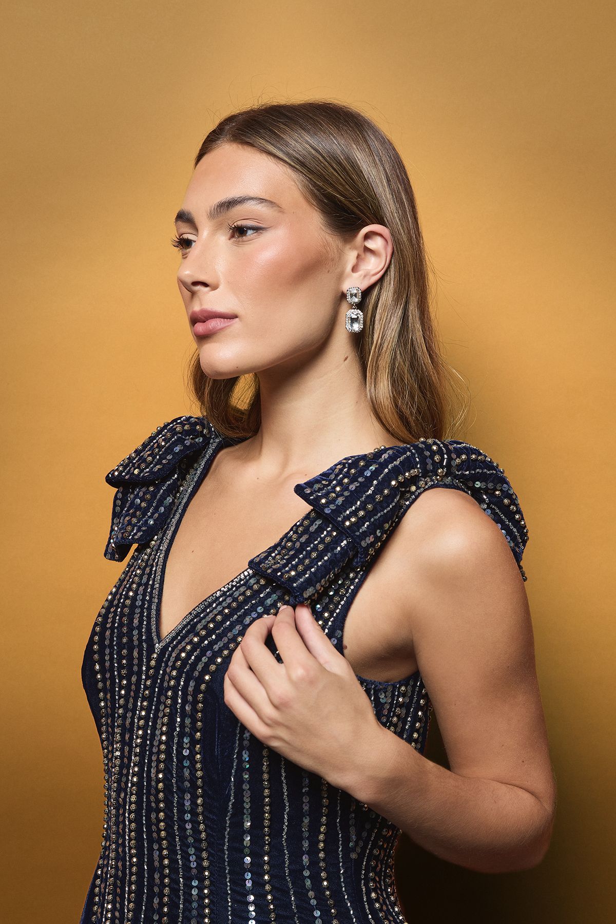 Coast Velvet Bow Embellished Midi Dress Navy image 4