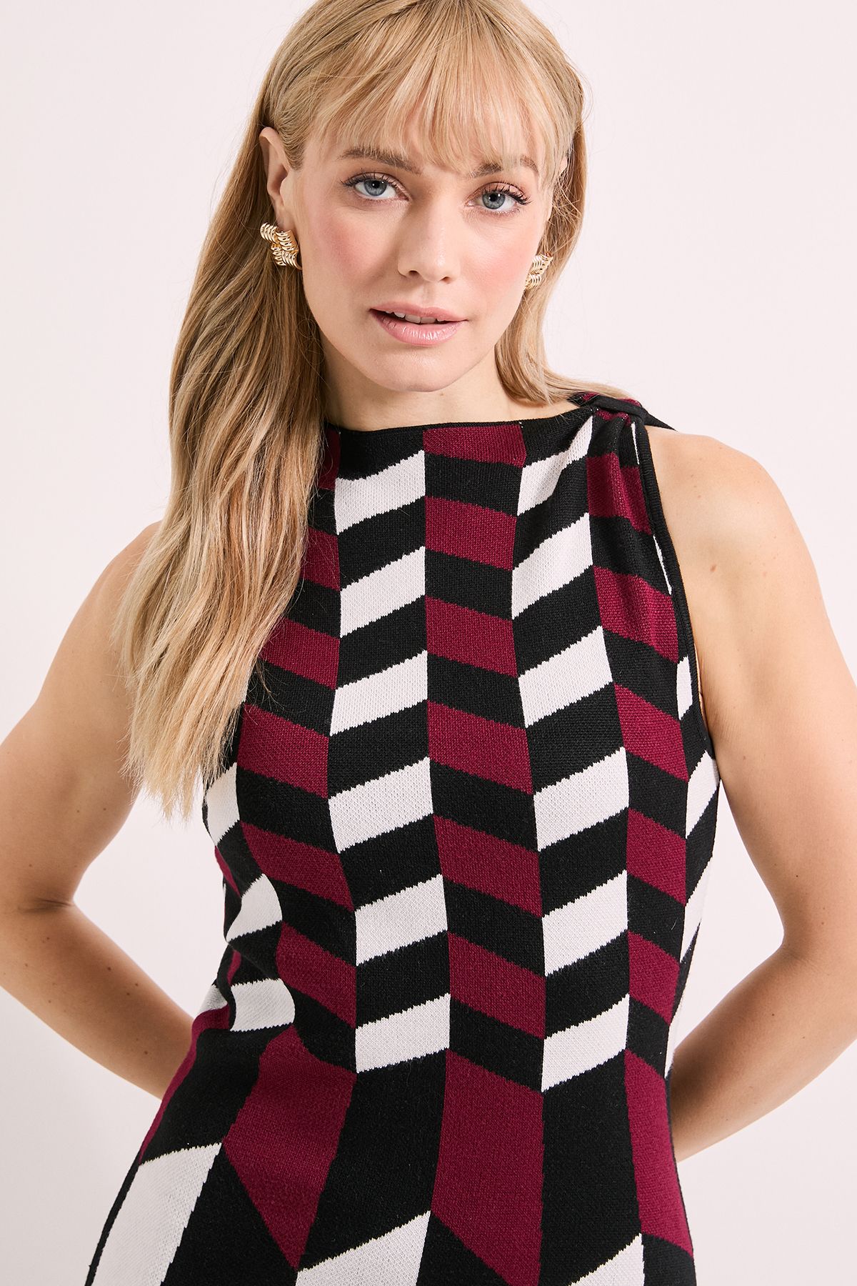 Principles Mono Geo Neck Trim Knitted Dress Mono image 4