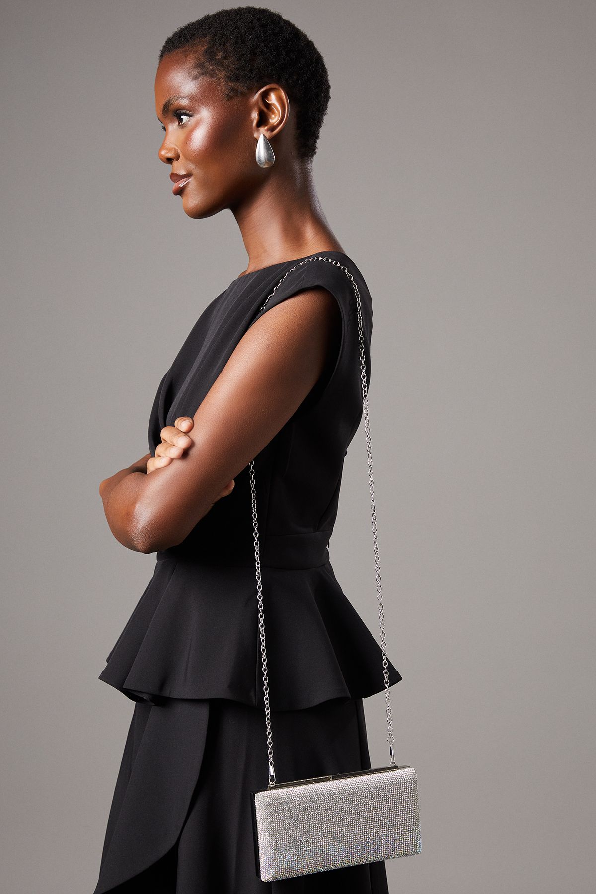 Coast Geneva Two Tone Dimante Clutch Bag Silver image 2