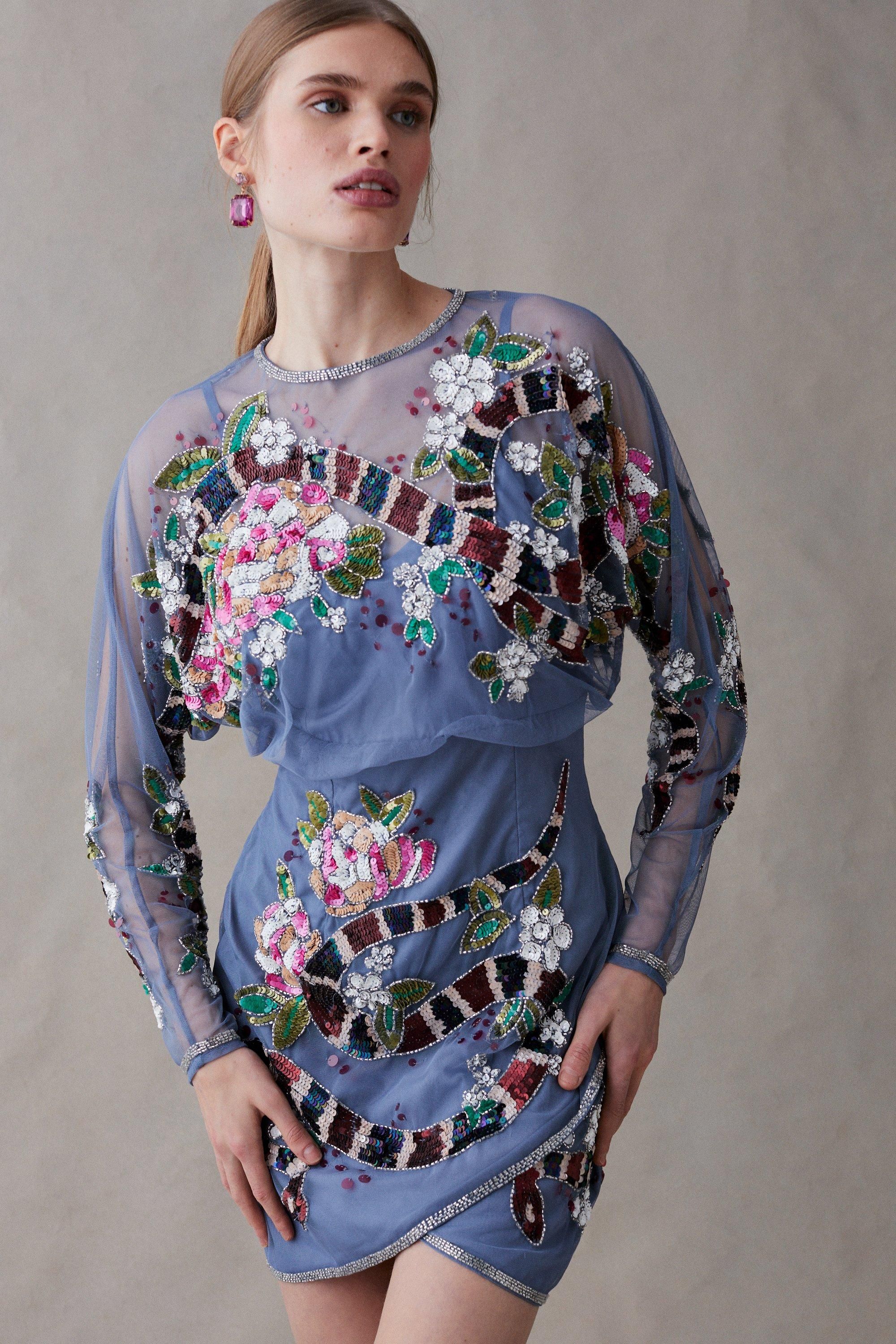 Coast Premium Hand Embellished Mini Dress Blue image 1