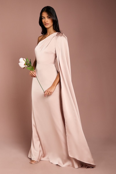 Coast Coast Honoured Petite Drape One Shoulder Satin Maxi Bridesmaid Dress Mocha