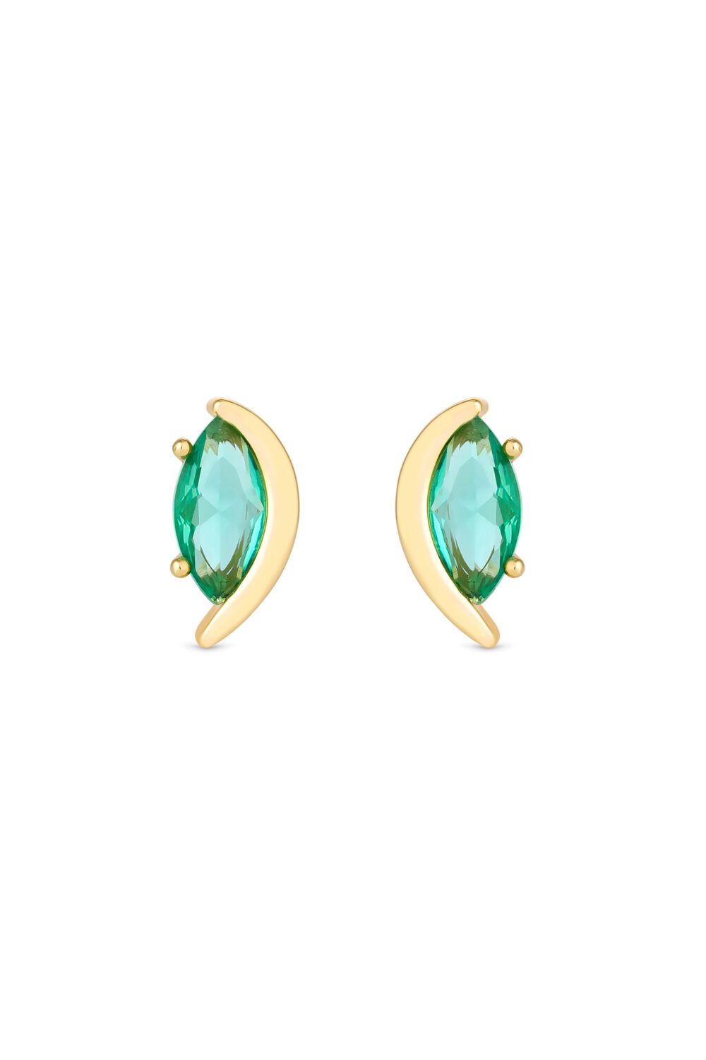 Jon Richard Gold Plated Cubic Zirconia Teal Navette Polished Stud Earrings