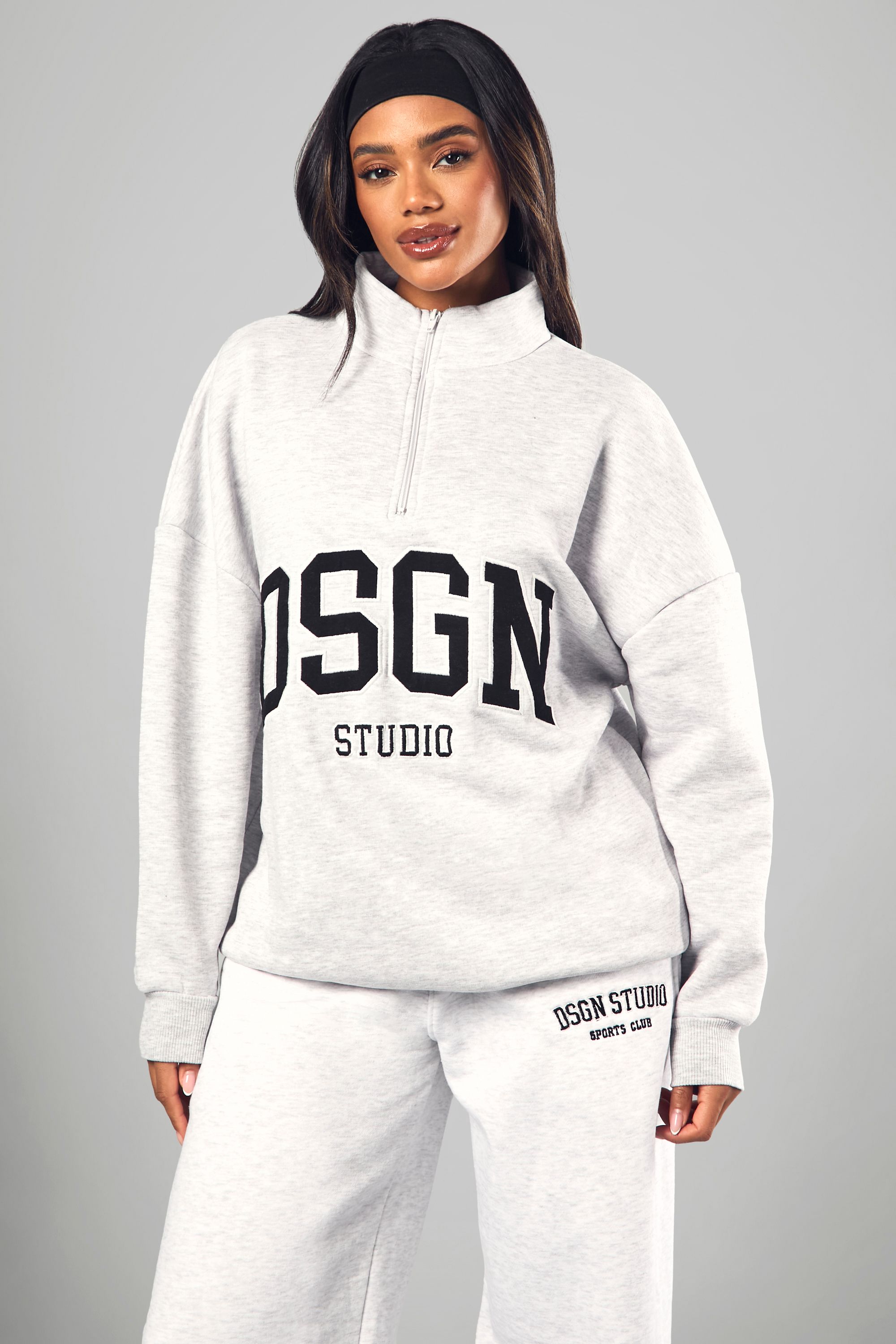 DSGN Studio DSGN Studio Applique Oversized Half Zip Sweatshirt Ash Grey