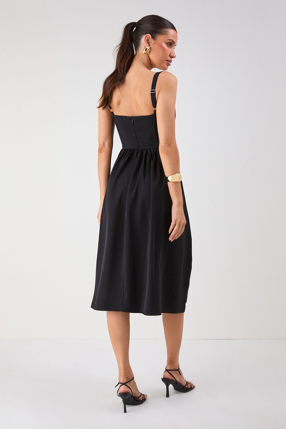 MissPap Square Neck A Line Midi Dress Black image 4