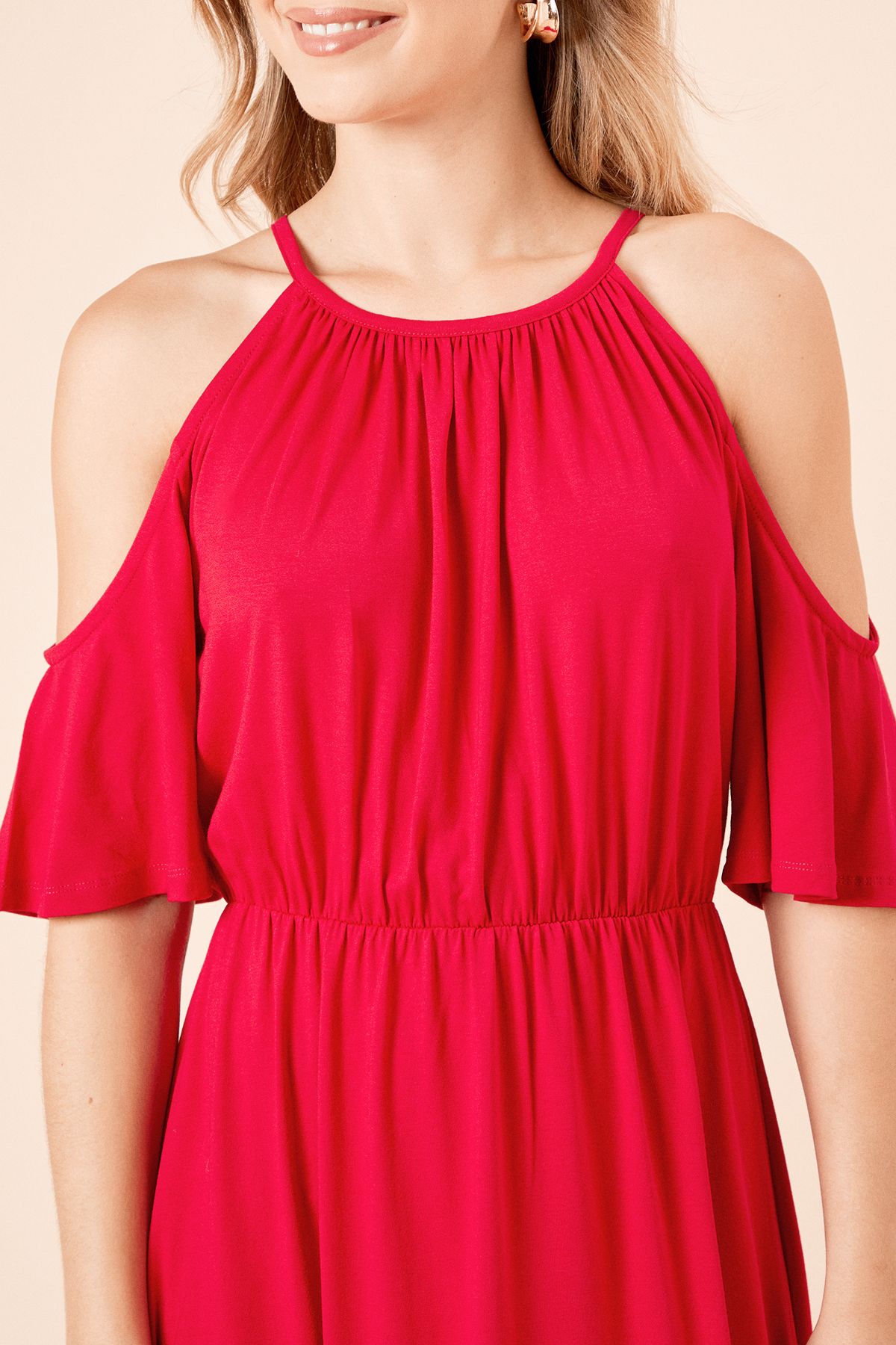 Dorothy Perkins Cold Shoulder Halterneck Jersey Midi Dress Rose image 5