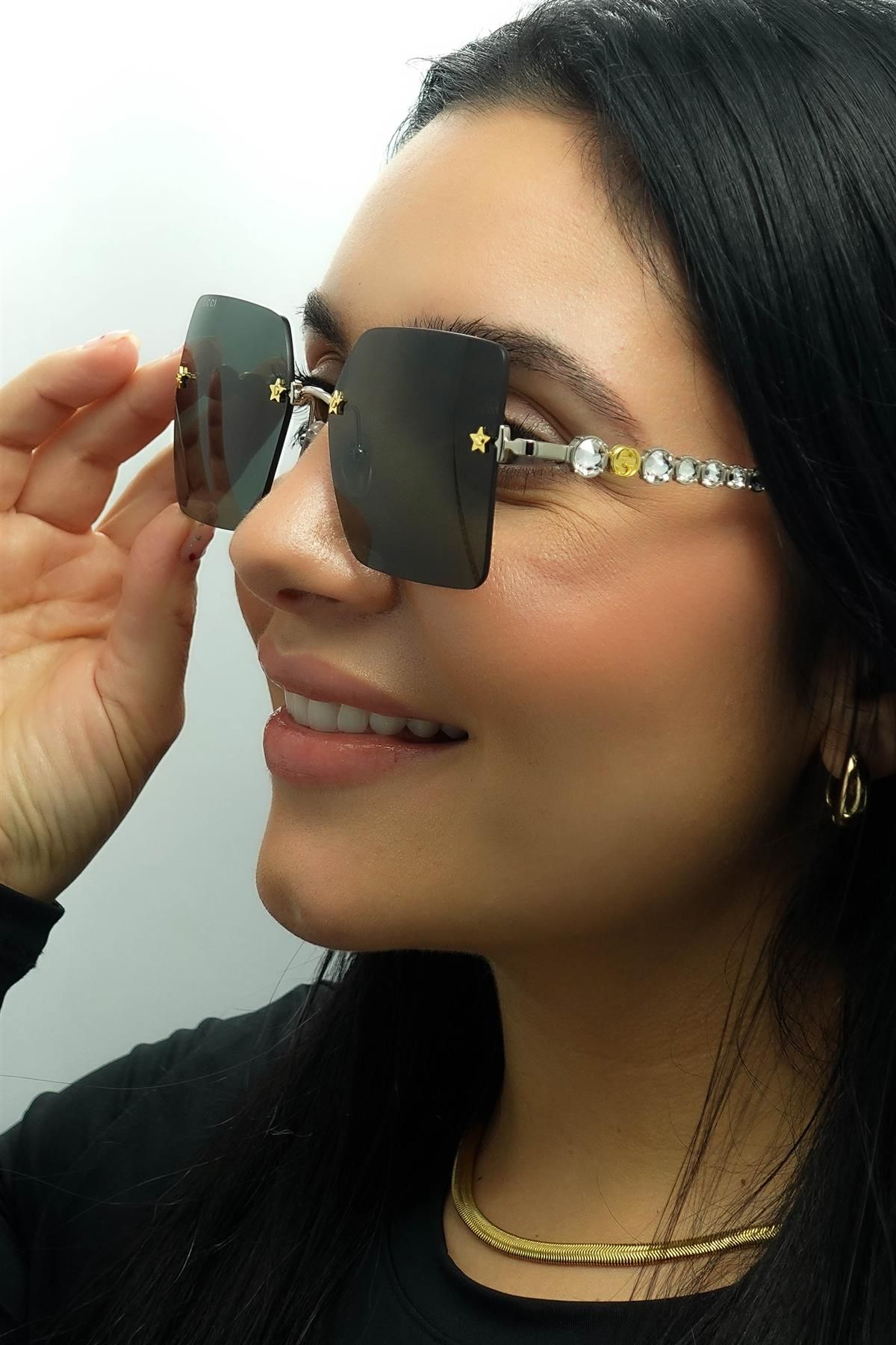 Gucci Rimless Silver Grey Sunglasses image 6