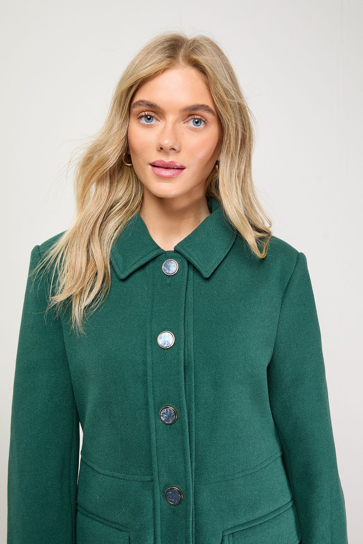 Oasis Faux Wool Button Through Dolly Coat Green image 4