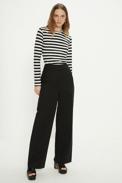 Oasis Cotton Sateen High Waist Wide Leg Trouser Black