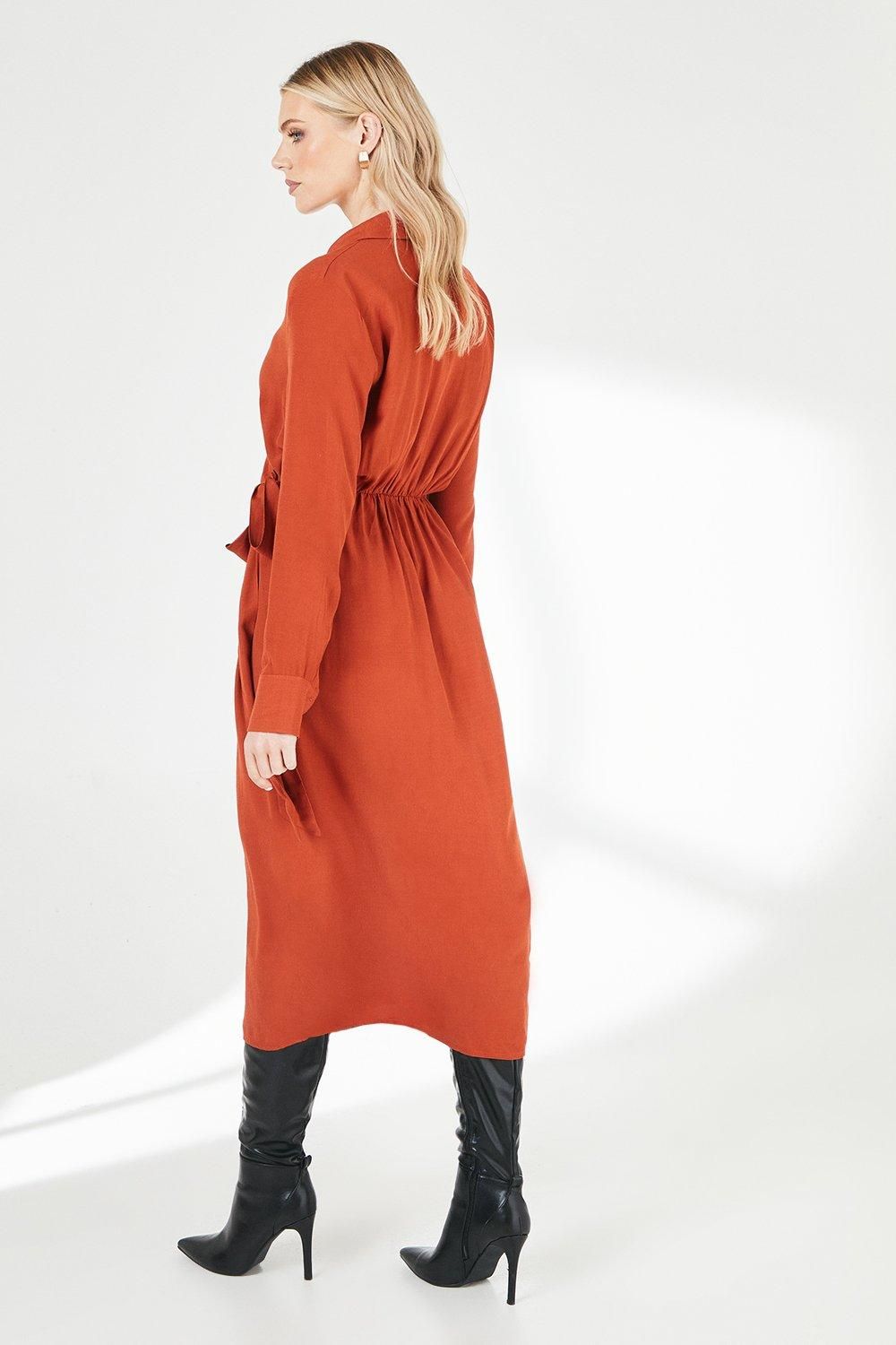 Principles Red Belt Detail Collared Wrap Dress Rust image 3