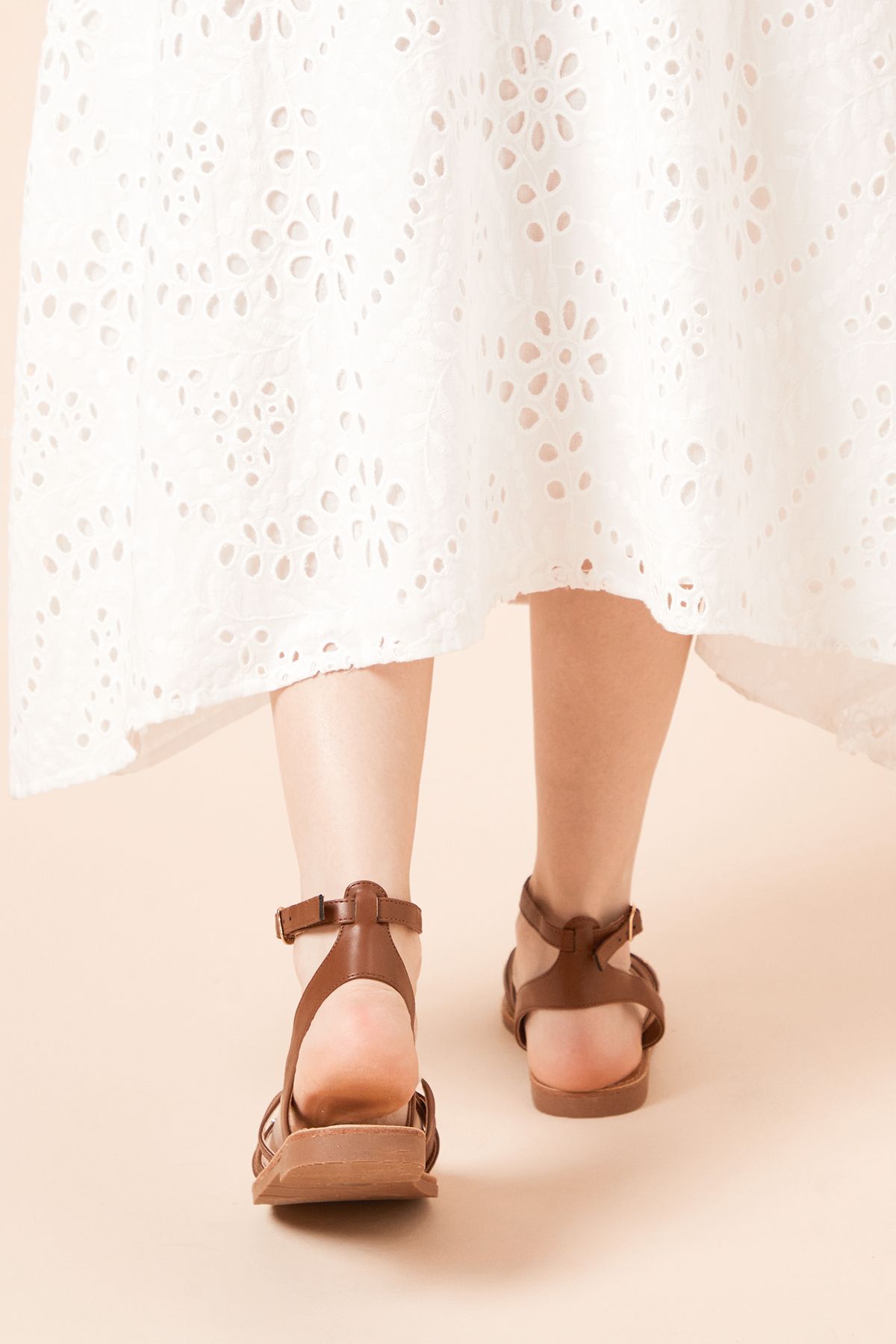 Dorothy Perkins Figaro Faux Leather T-Bar Flat Sandals Brown image 4