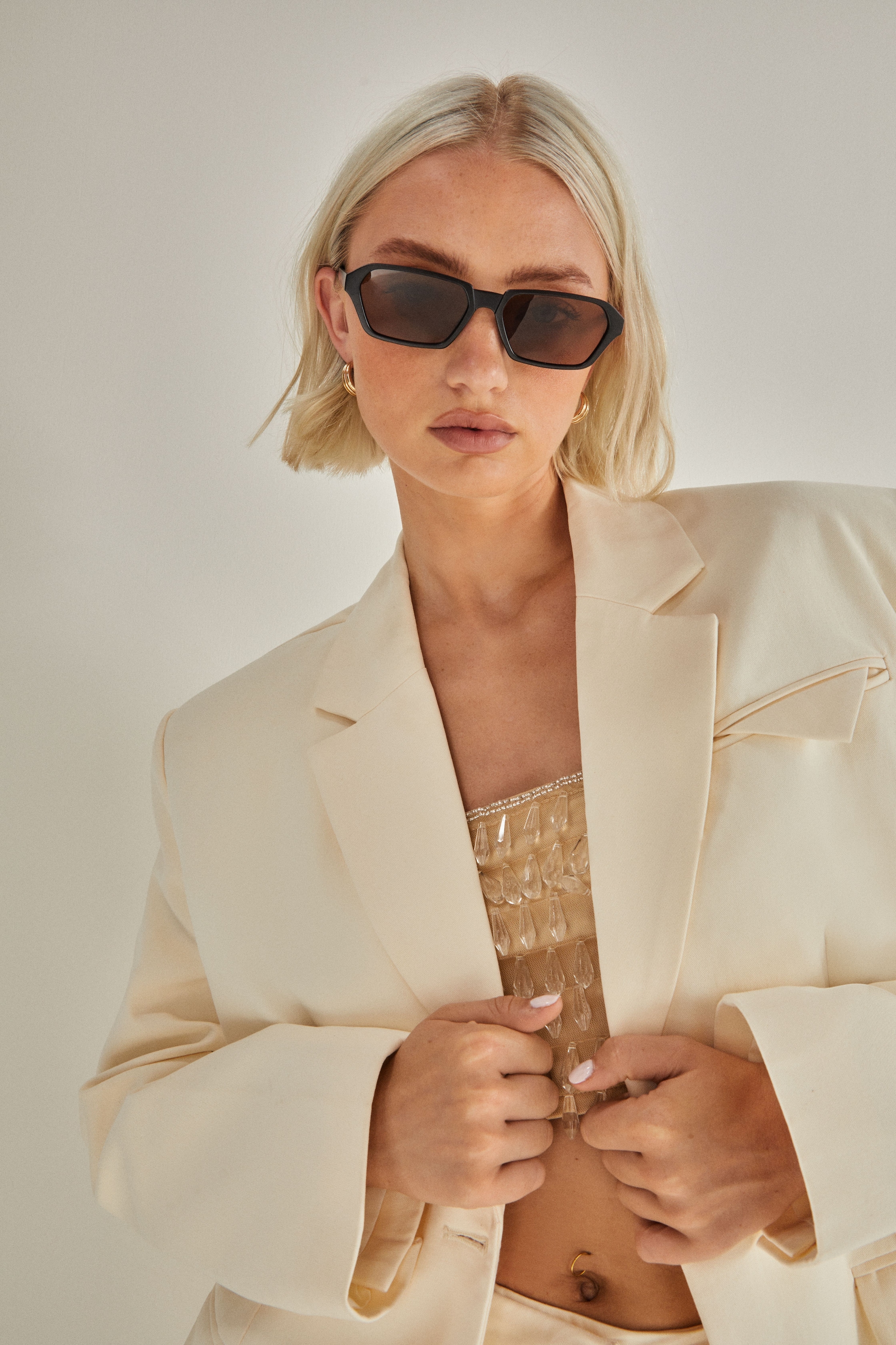 NastyGal Peached Cotton Twill Oversized Tailored Blazer Cream image 3
