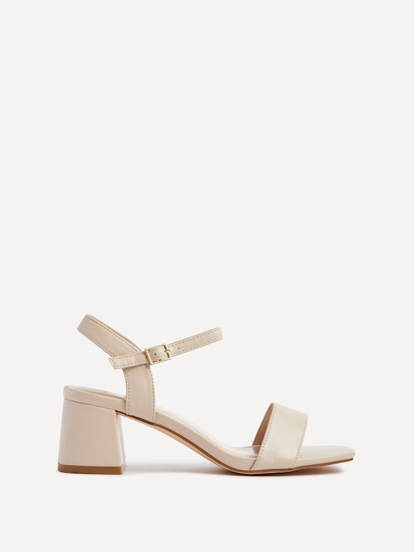Linzi Darcie Nude Faux Leather Low Chunky Block Heeled Sandal