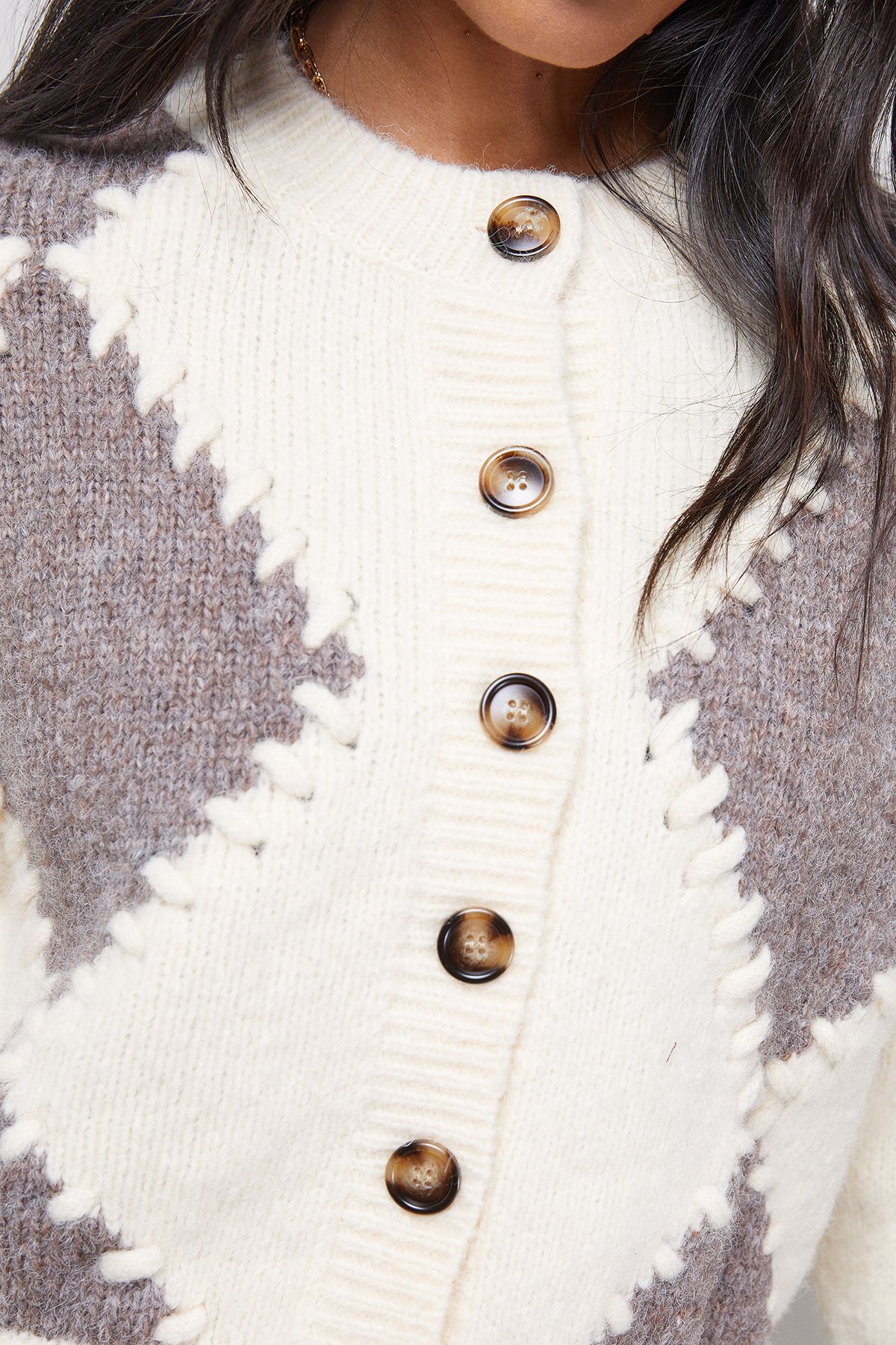 Warehouse Argyle Stitch Detail Cardigan Ivory image 5