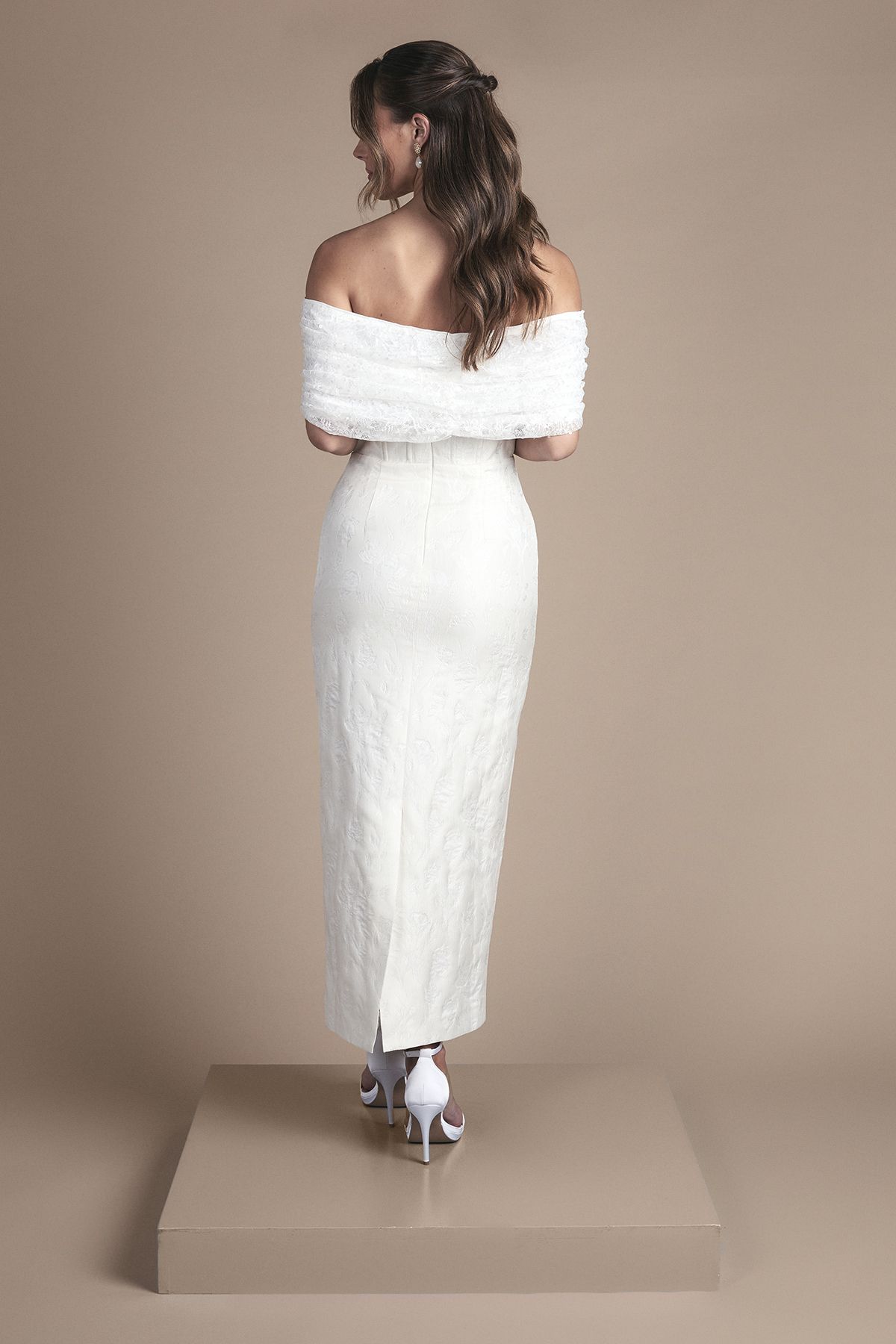 Coast Lisa Tan Bandeau Jacquard Column Midi Wedding Dress Ivory image 3