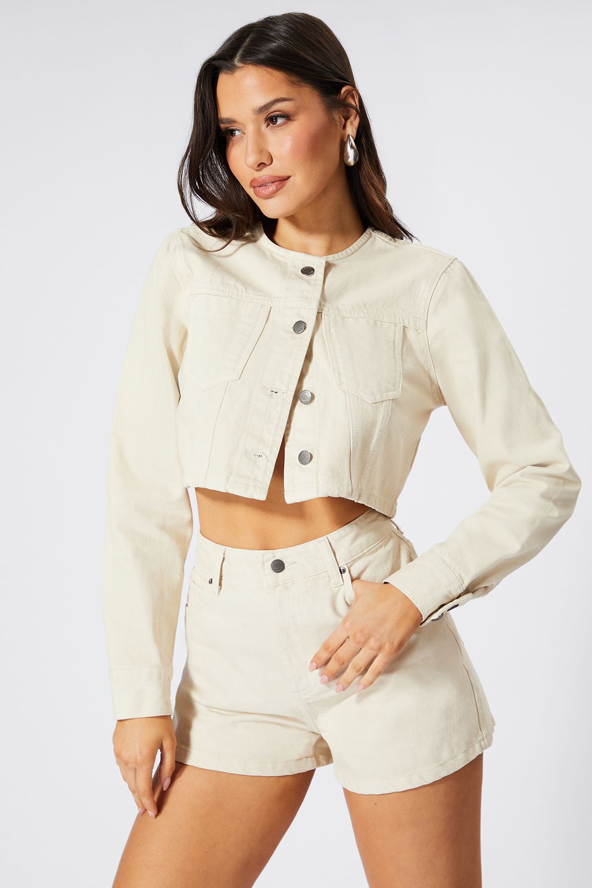 MissPap High Waist Denim Short Ecru image 3