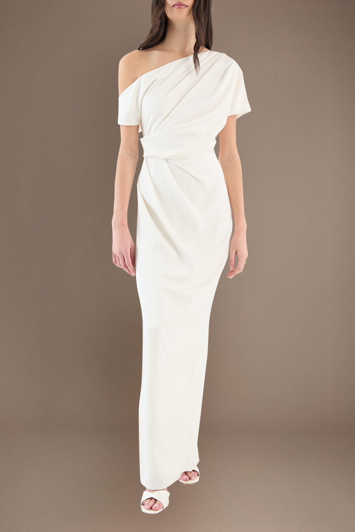 Coast Satin Ruched Detail Off The Shoulder Maxi Wedding Dress Ivory image 1