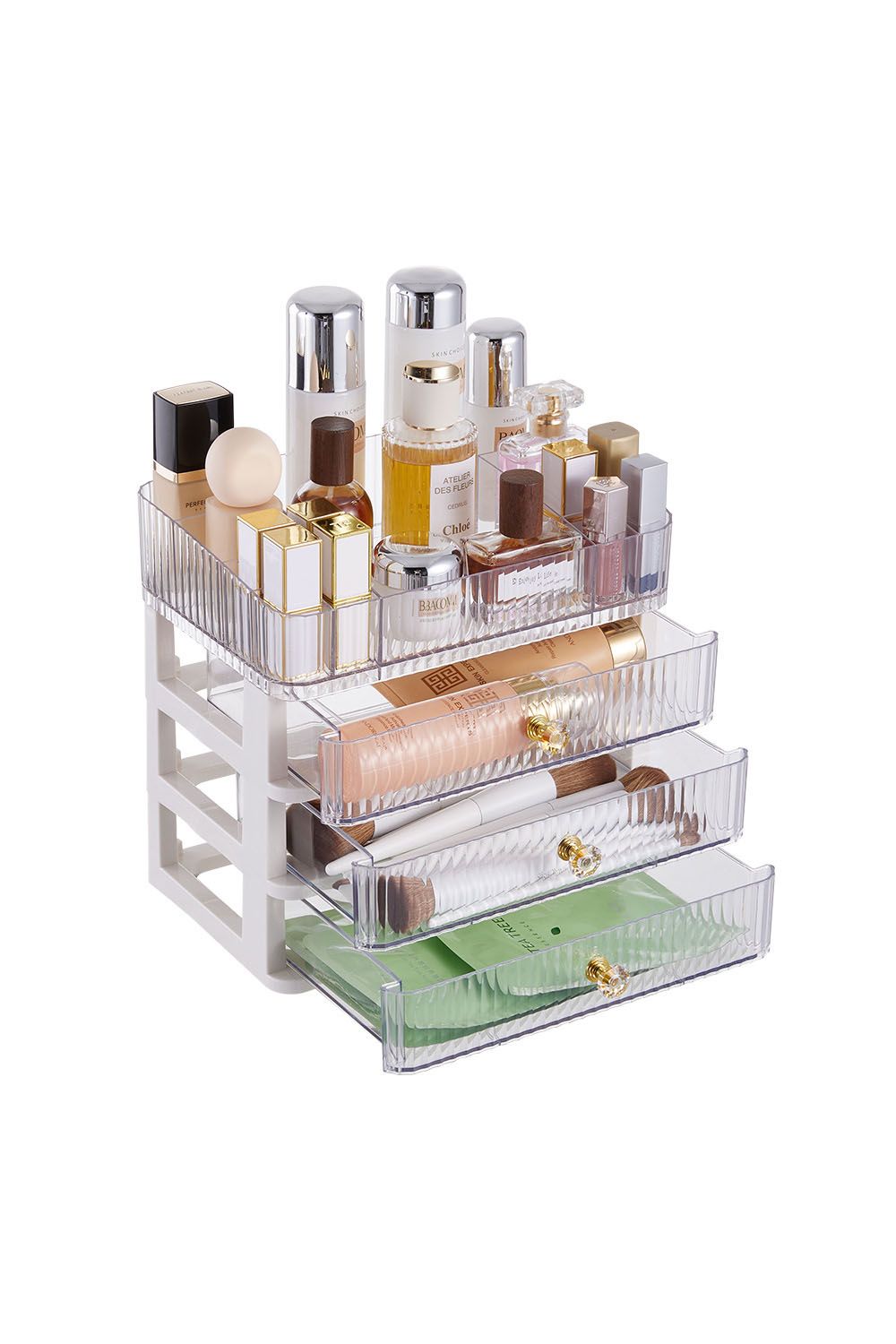 SHEONLY 4-Tier Transparent Makeup Organizer with Drawers image 4
