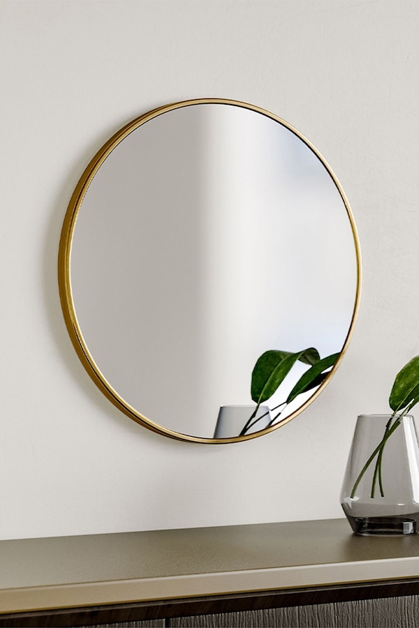 Living and Home 40cm Nordic Gold Round Bathroom Mirror Wall-Mounted Washbasin Mirror with Metal Frame