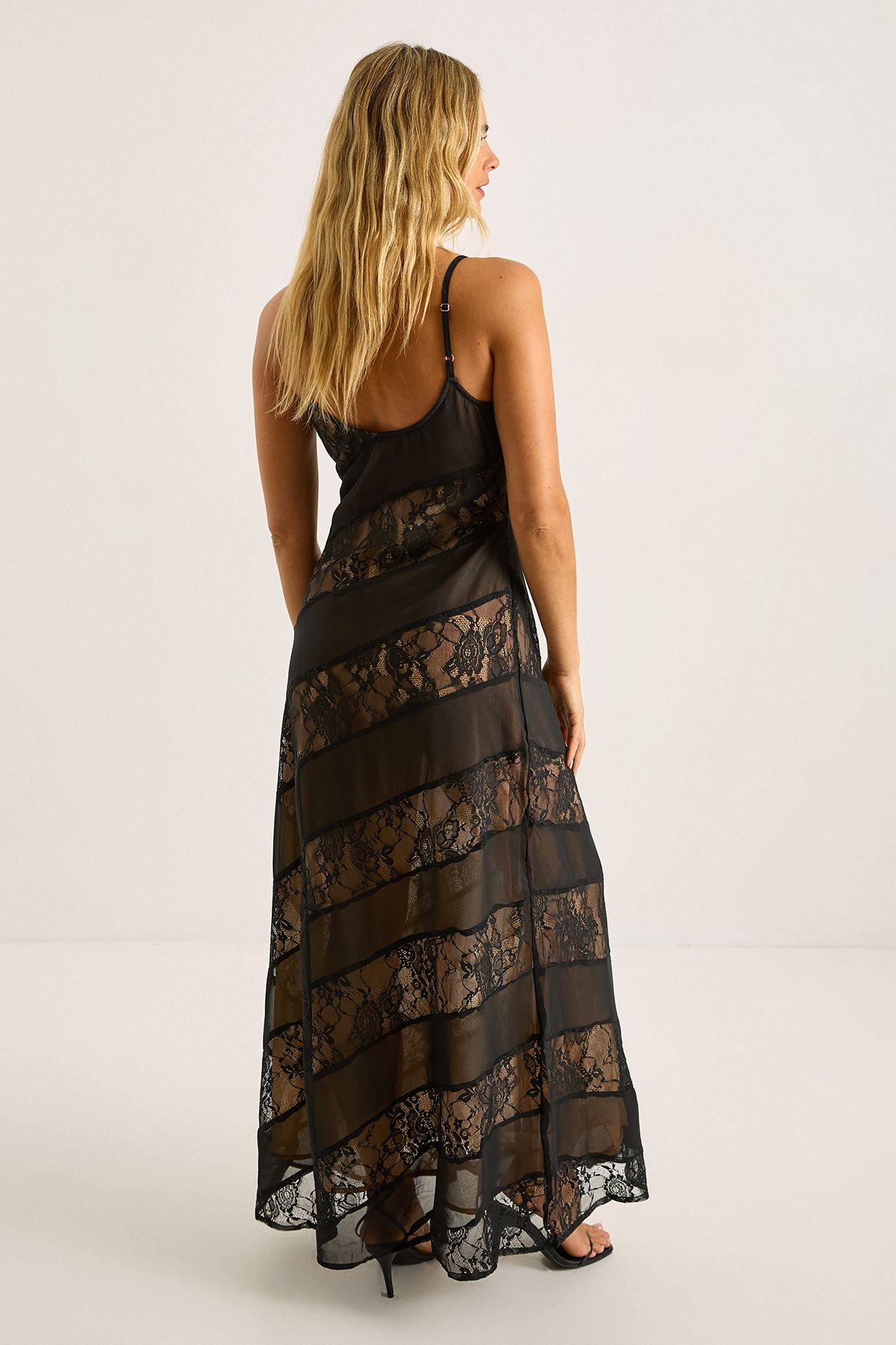 NastyGal Georgette Lace Panelled Strappy Maxi Dress Black image 4