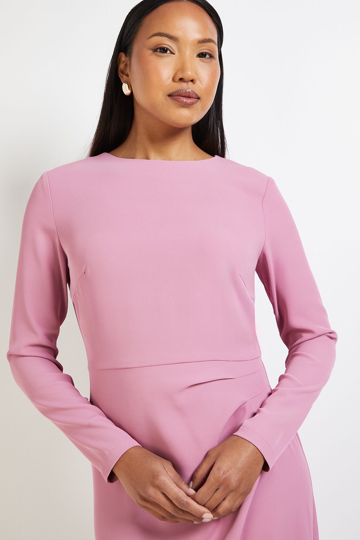 Principles Pleat Detail Crepe Midi Dress Pink image 4