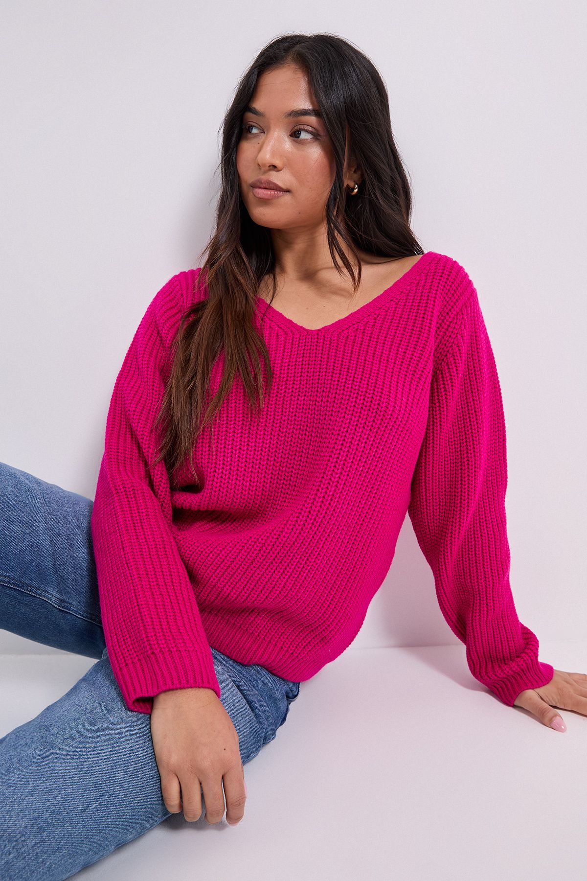 Dorothy Perkins Petite V Neck Knitted Jumper Pink image 1