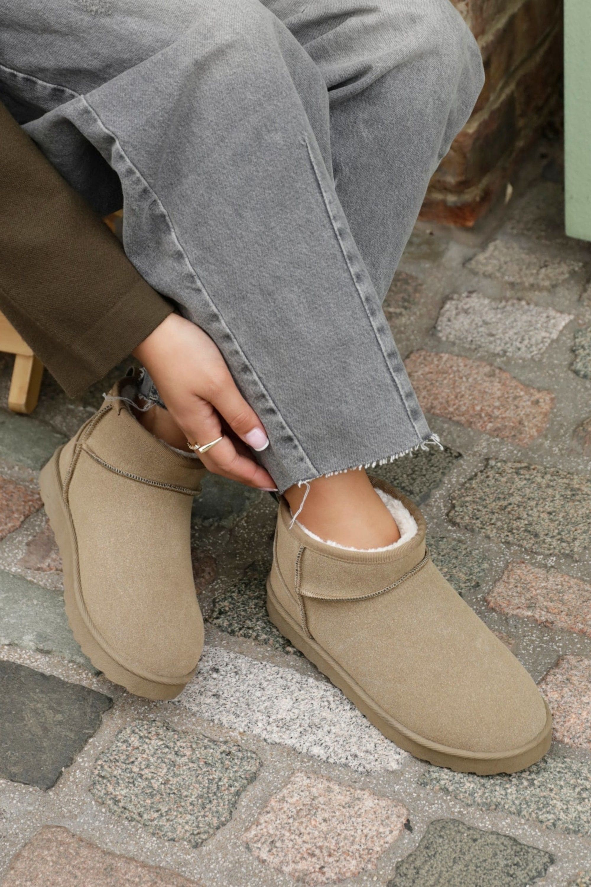 Linzi Ultra Mini Addy Khaki Faux Suede Faux Fur Lined Ultra Mini Ankle Boot image 6