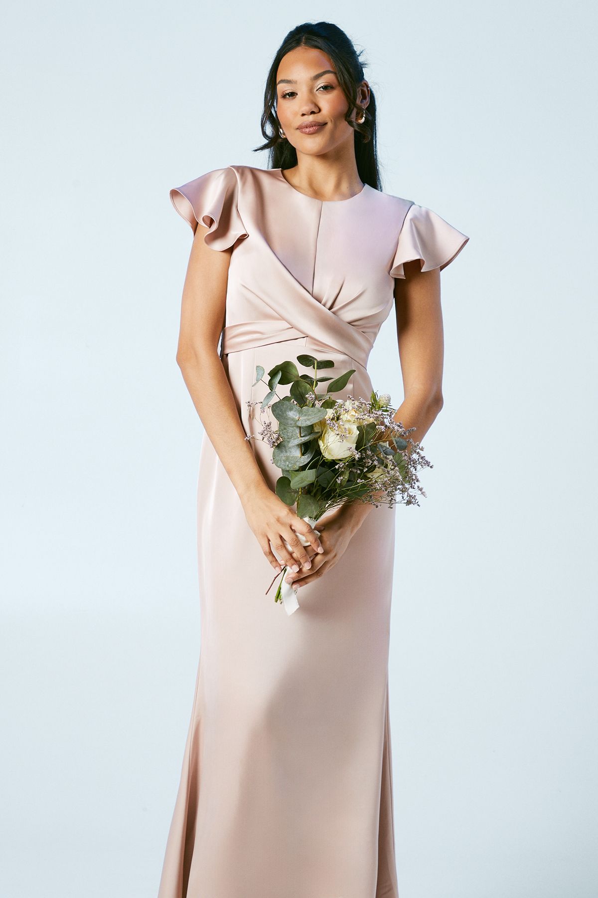 Coast Wrap Waist Satin Bridesmaid Dress Mocha image 2