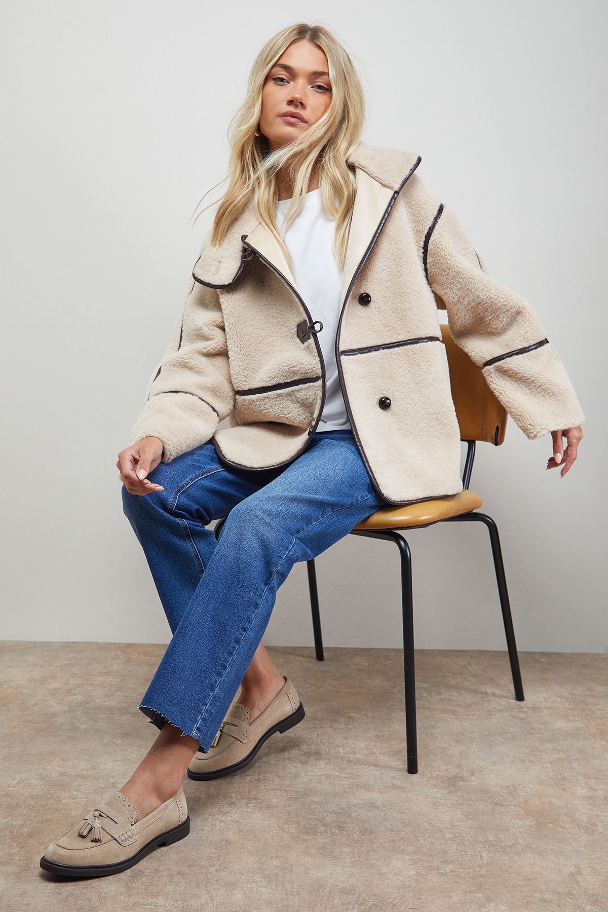 Oasis Bunny Suede Brogue Detail Tassel Loafers Beige image 1