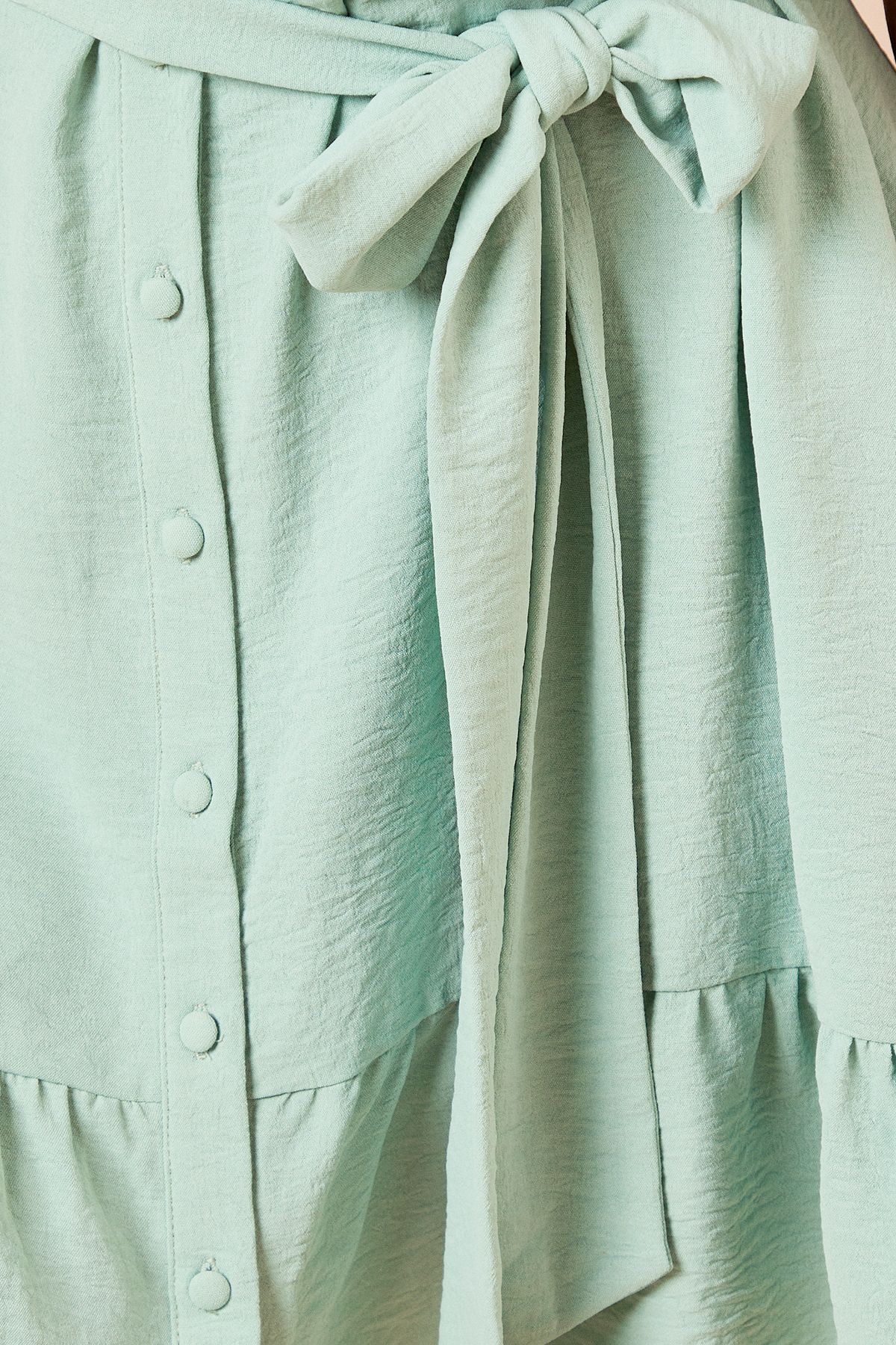 Dorothy Perkins Petite Puff Sleeve Belted Mini Shirt Dress Sage image 5