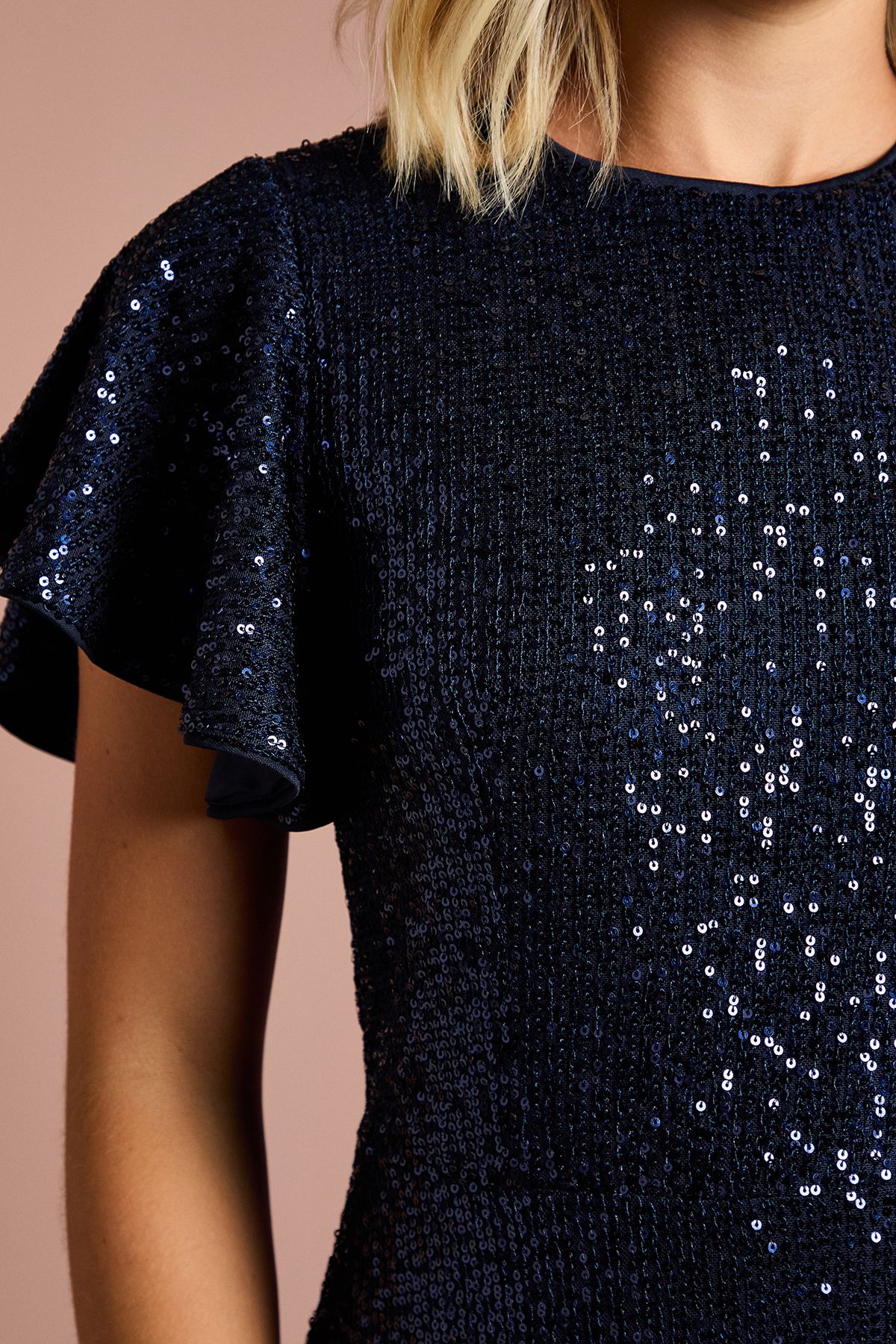 Coast Teen Coast Sequin Angel Sleeve Bridesmaid Dress Navy image 5