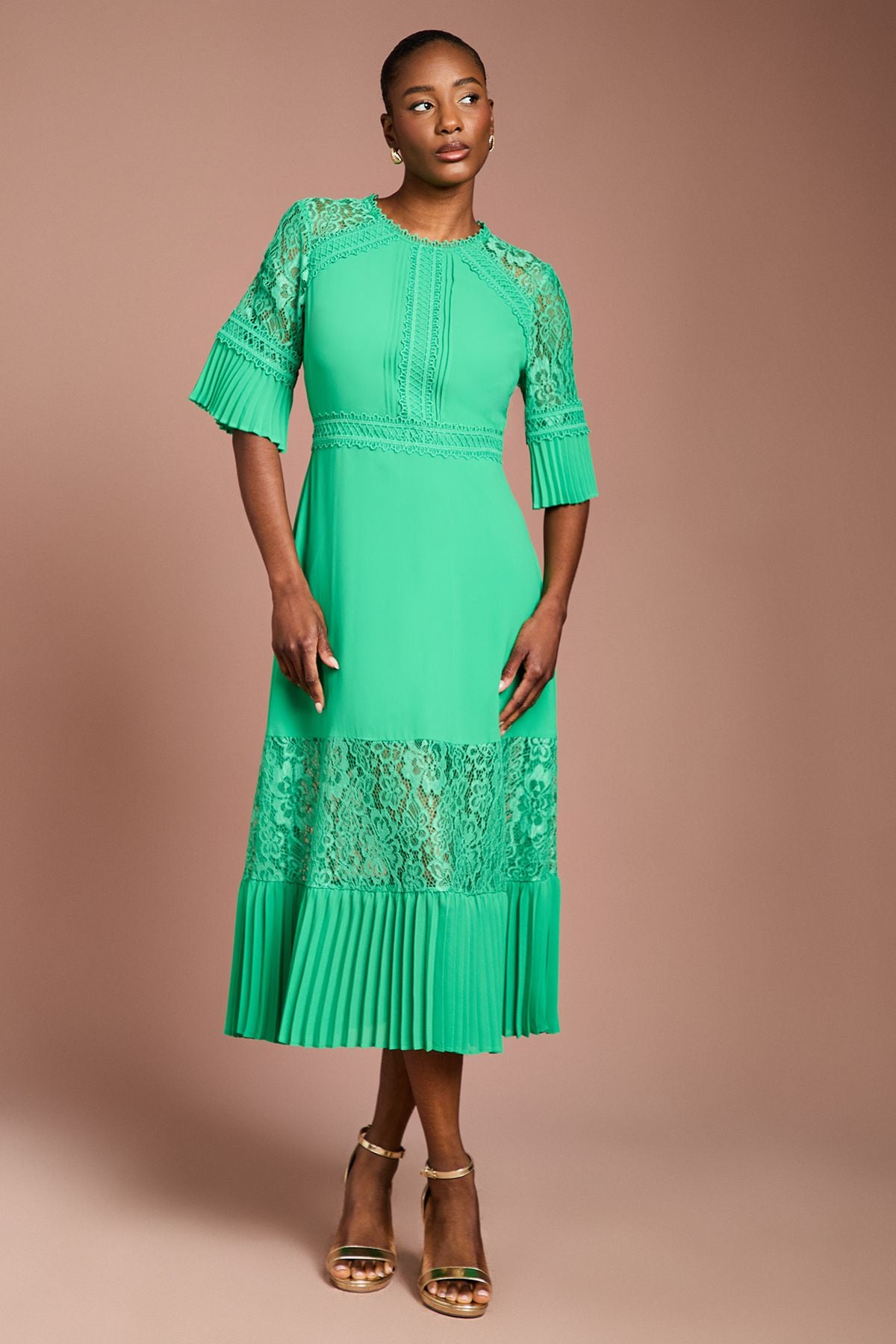 Coast Lace Insert Midi Dress Green image 1