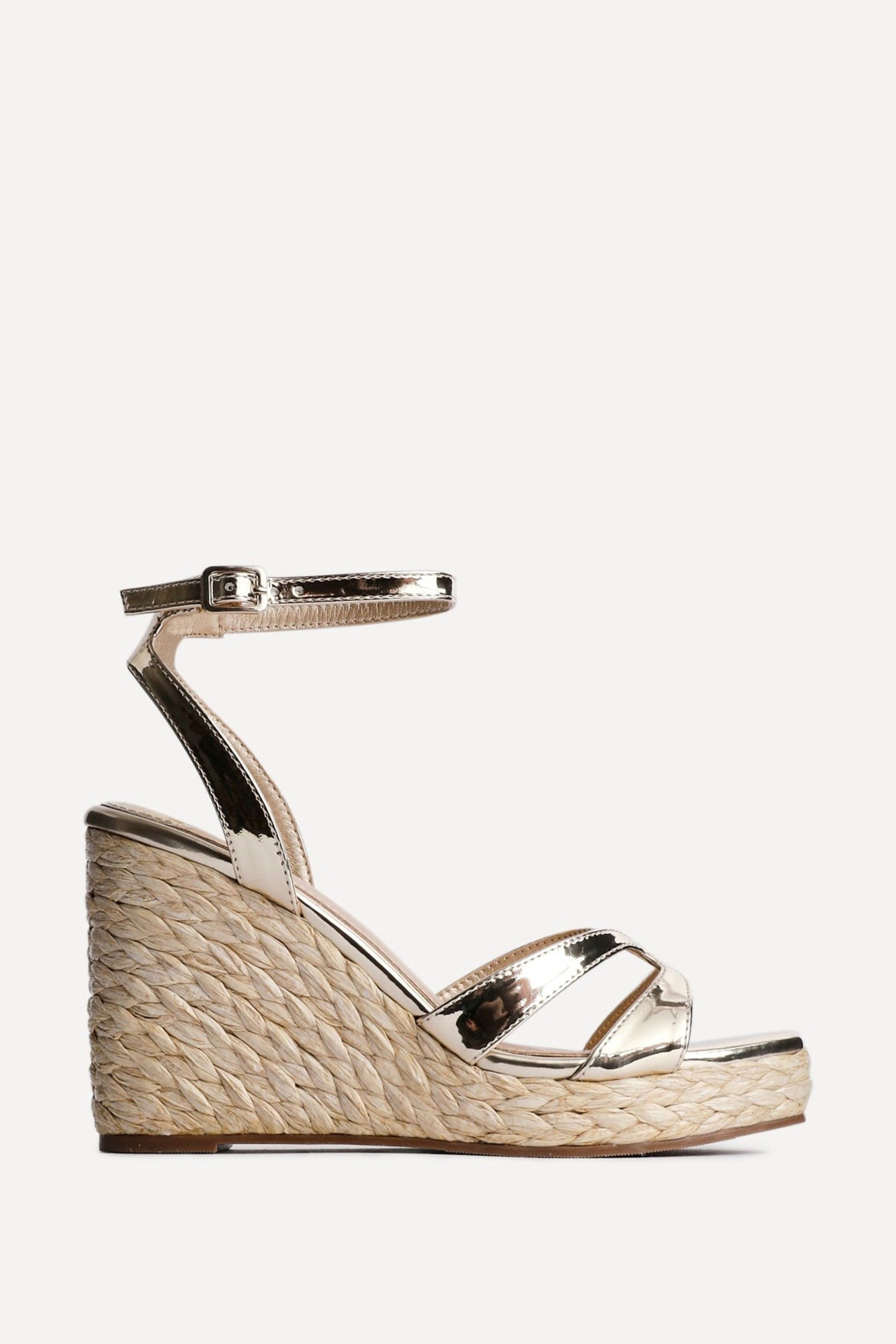 Linzi Tequila Gold Faux Leather Crossover Espadrille Inspired Wedge image 1