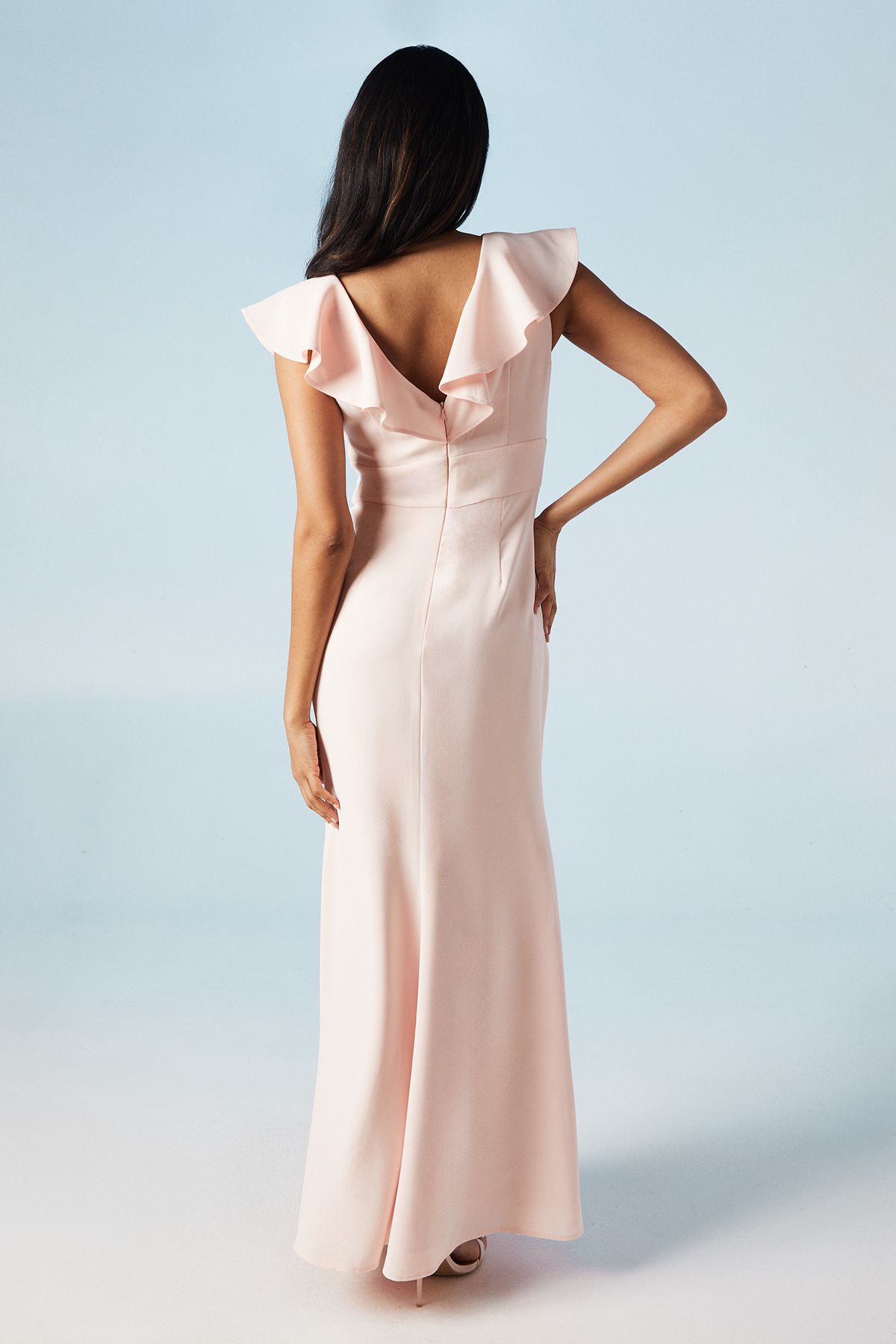 Coast V Neck Shoulder Detail Crepe Bridesmaid Dress Blush image 3