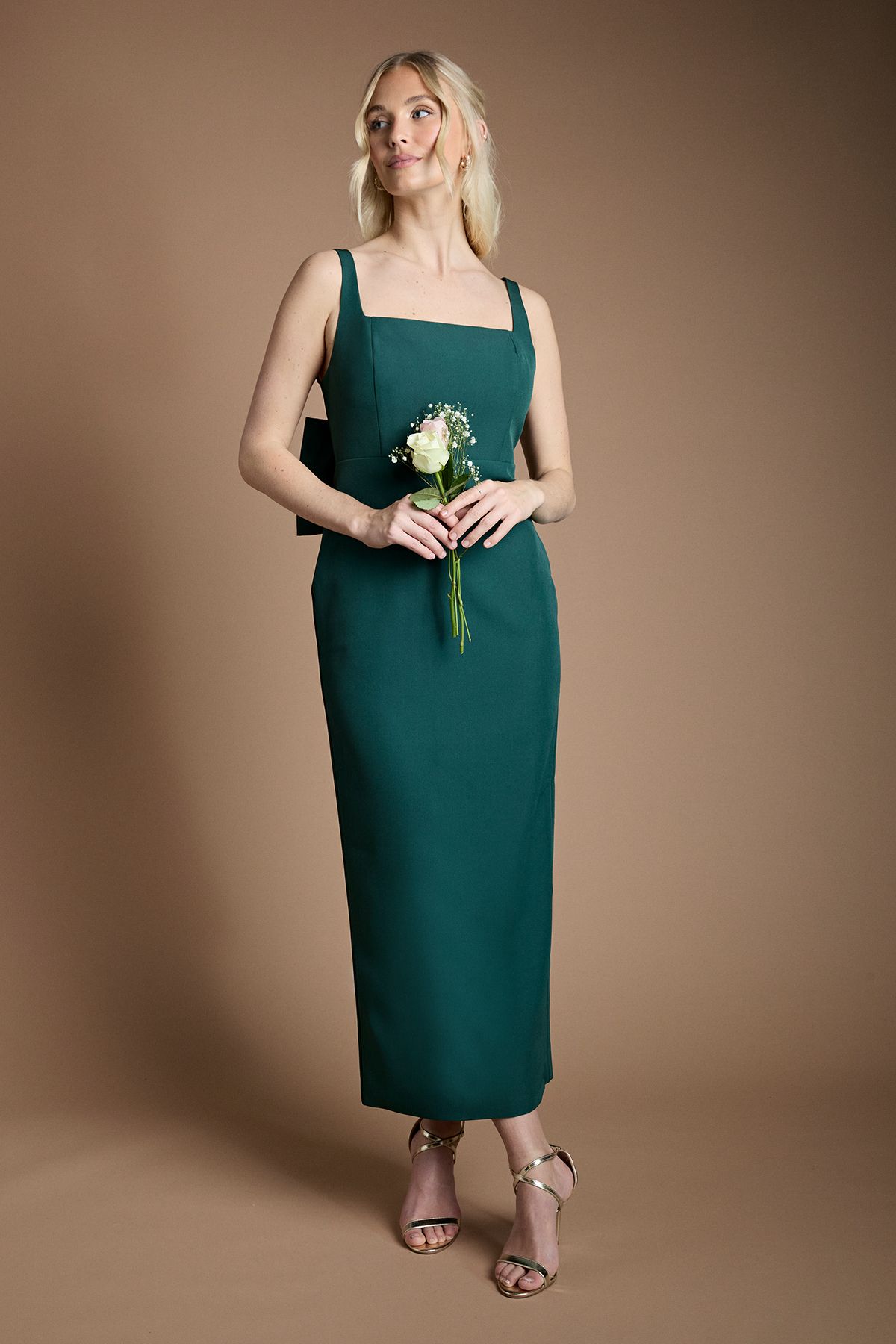 Coast Sleeveless Square Neck Bow Back Midaxi Bridesmaid Dress Emerald image 1