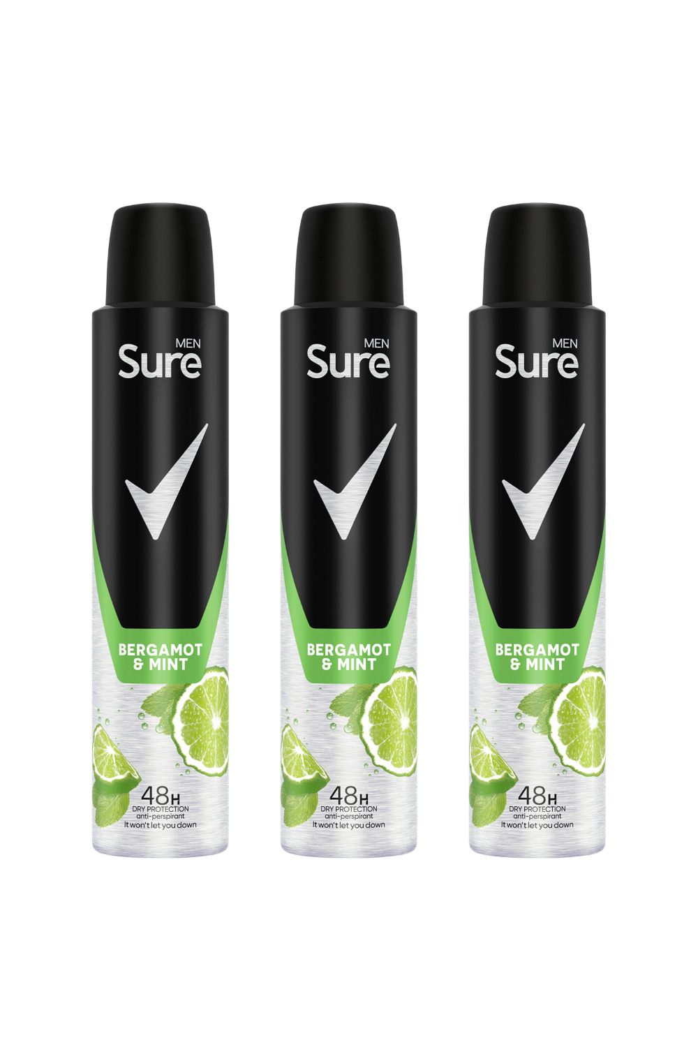 Sure Men 'Deodorant Spray' Bergamot & Mint with 48Hrs Protection 200ml, 3pk image 1