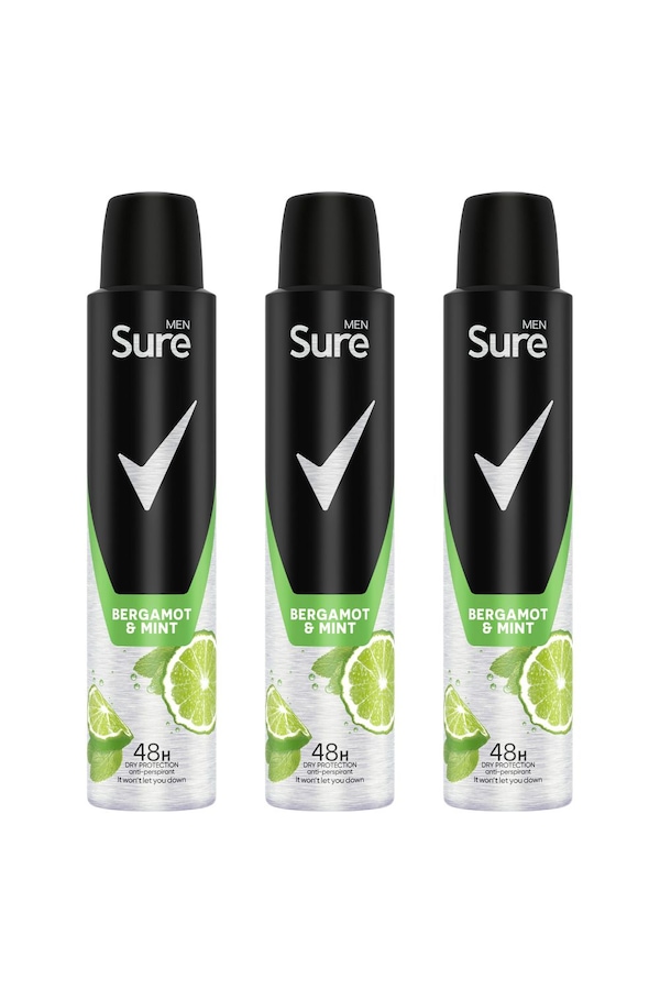Sure Men 'Deodorant Spray' Bergamot & Mint with 48Hrs Protection 200ml, 3pk