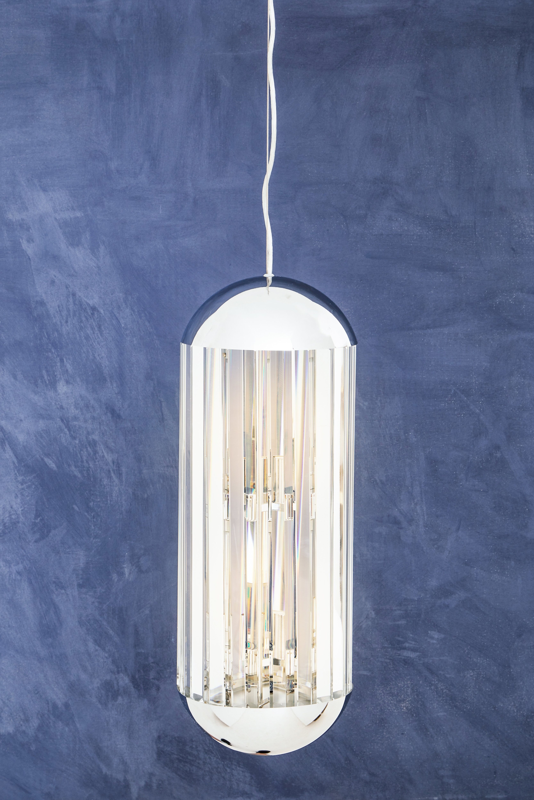 Orsina 6 Bulb Small Pendant Light, Chrome Finish Contemporary Lighting Fixture, Capsule-Shaped Crystal Panel Light image 2