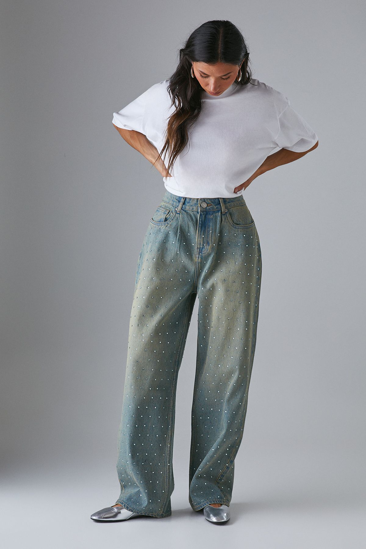 Warehouse Hotfix Embellished Denim Boyfriend Jean Vintage Wash image 4